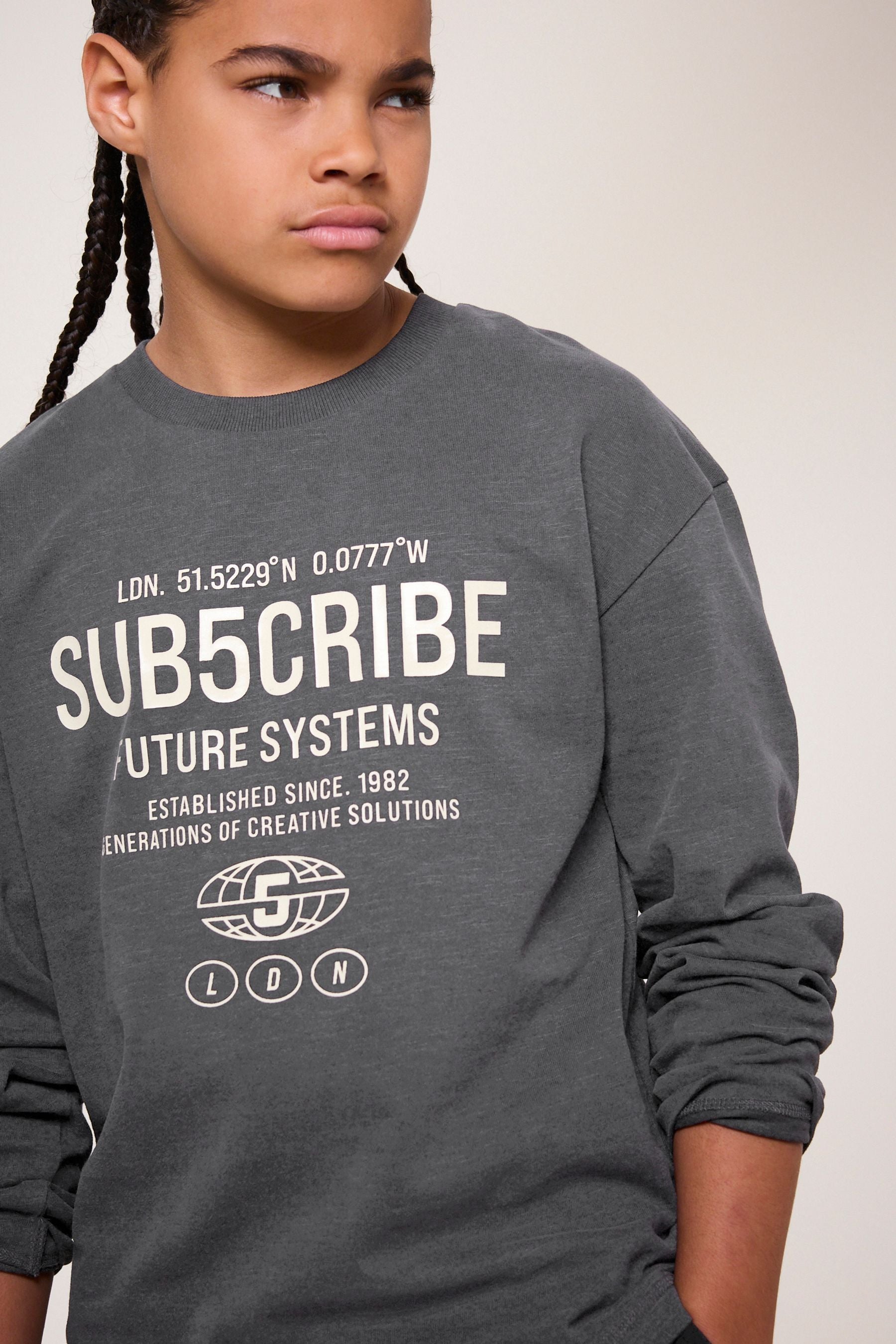 Grey Subscribe Long Sleeve T-Shirts 2 Pack (3-16yrs)