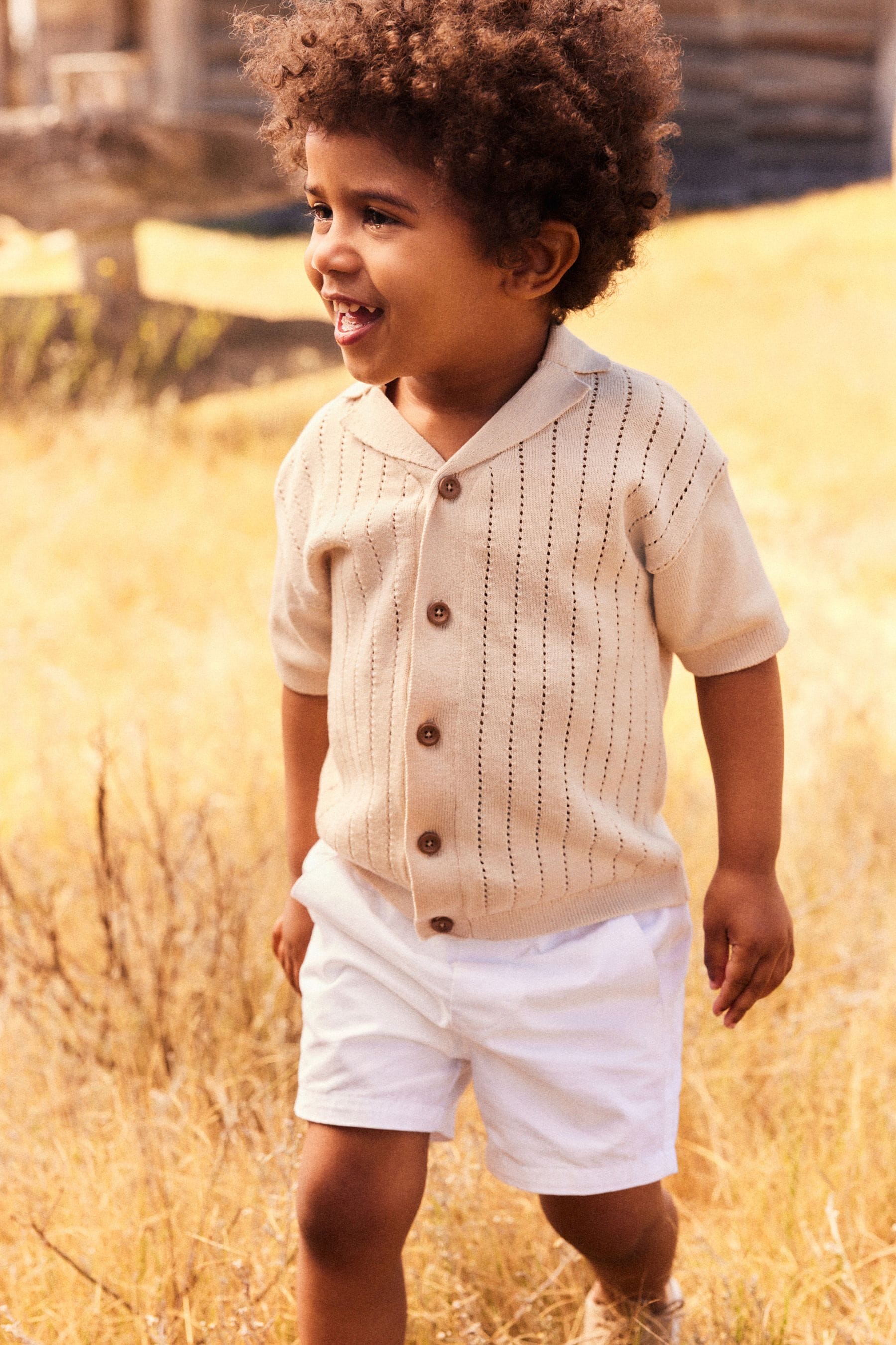 Neutral 100% Cotton Short Sleeved Button Through Polo Shirt (3mths-7yrs)