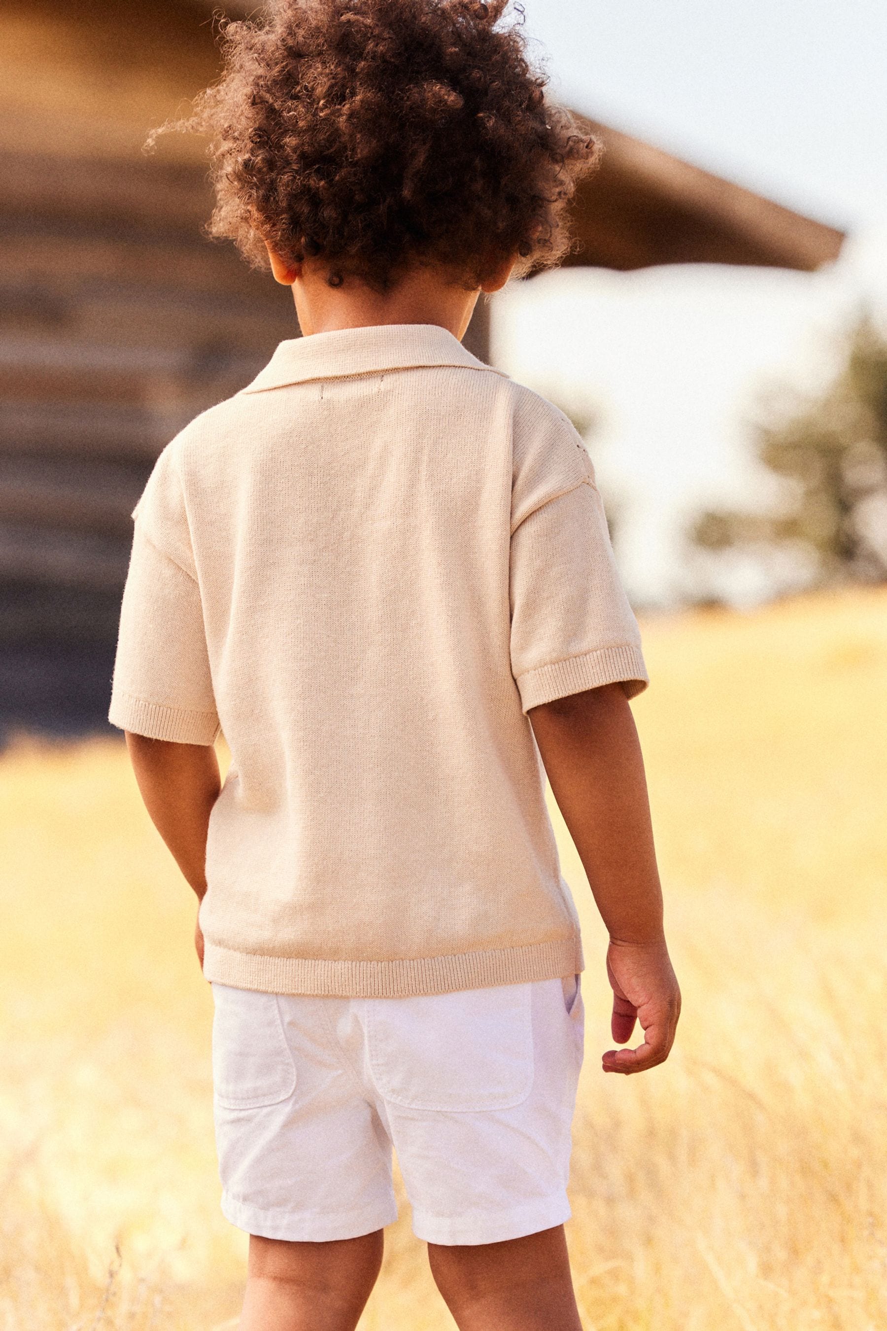 Neutral 100% Cotton Short Sleeved Button Through Polo Shirt (3mths-7yrs)