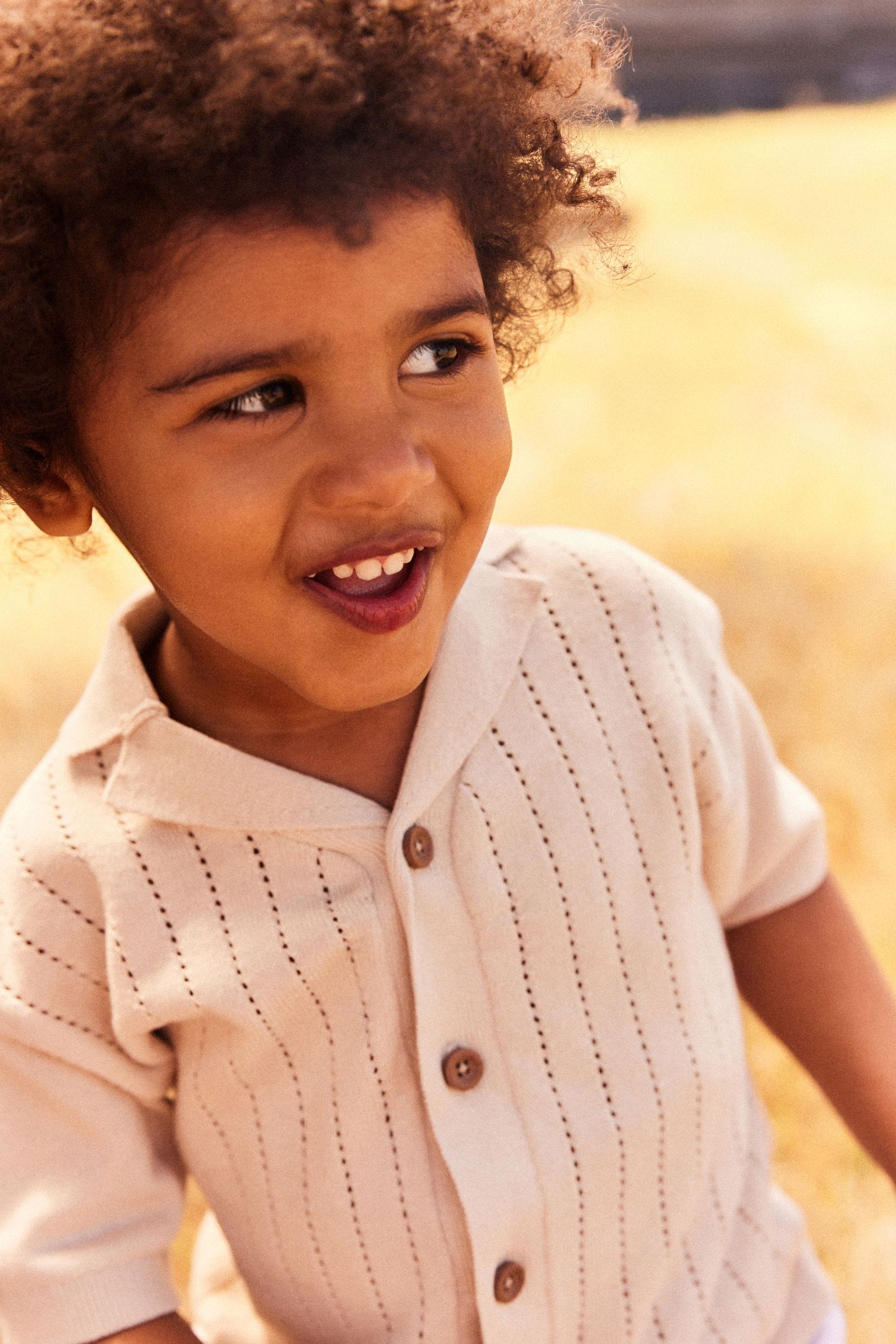 Neutral 100% Cotton Short Sleeved Button Through Polo Shirt (3mths-7yrs)