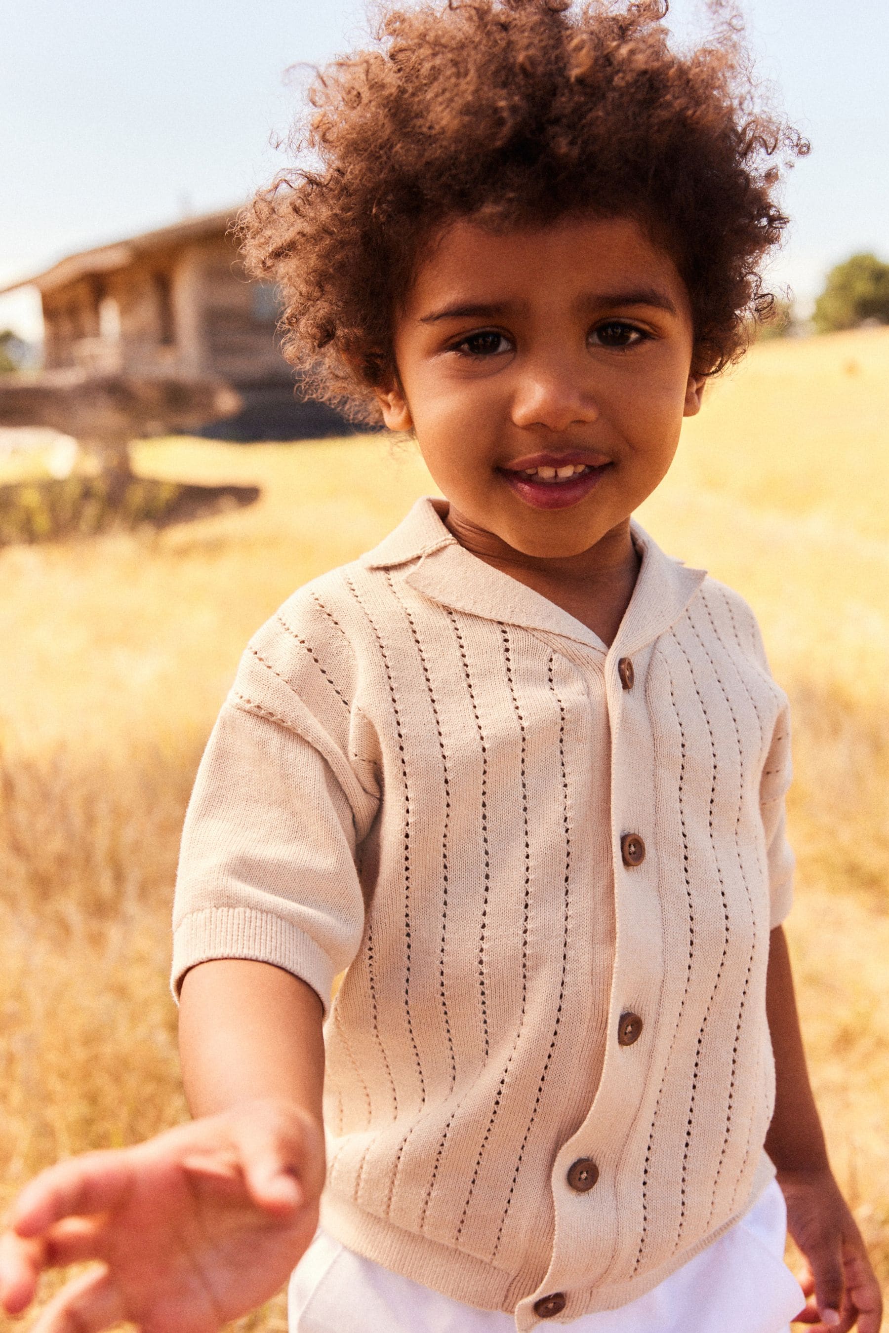 Neutral 100% Cotton Short Sleeved Button Through Polo Shirt (3mths-7yrs)