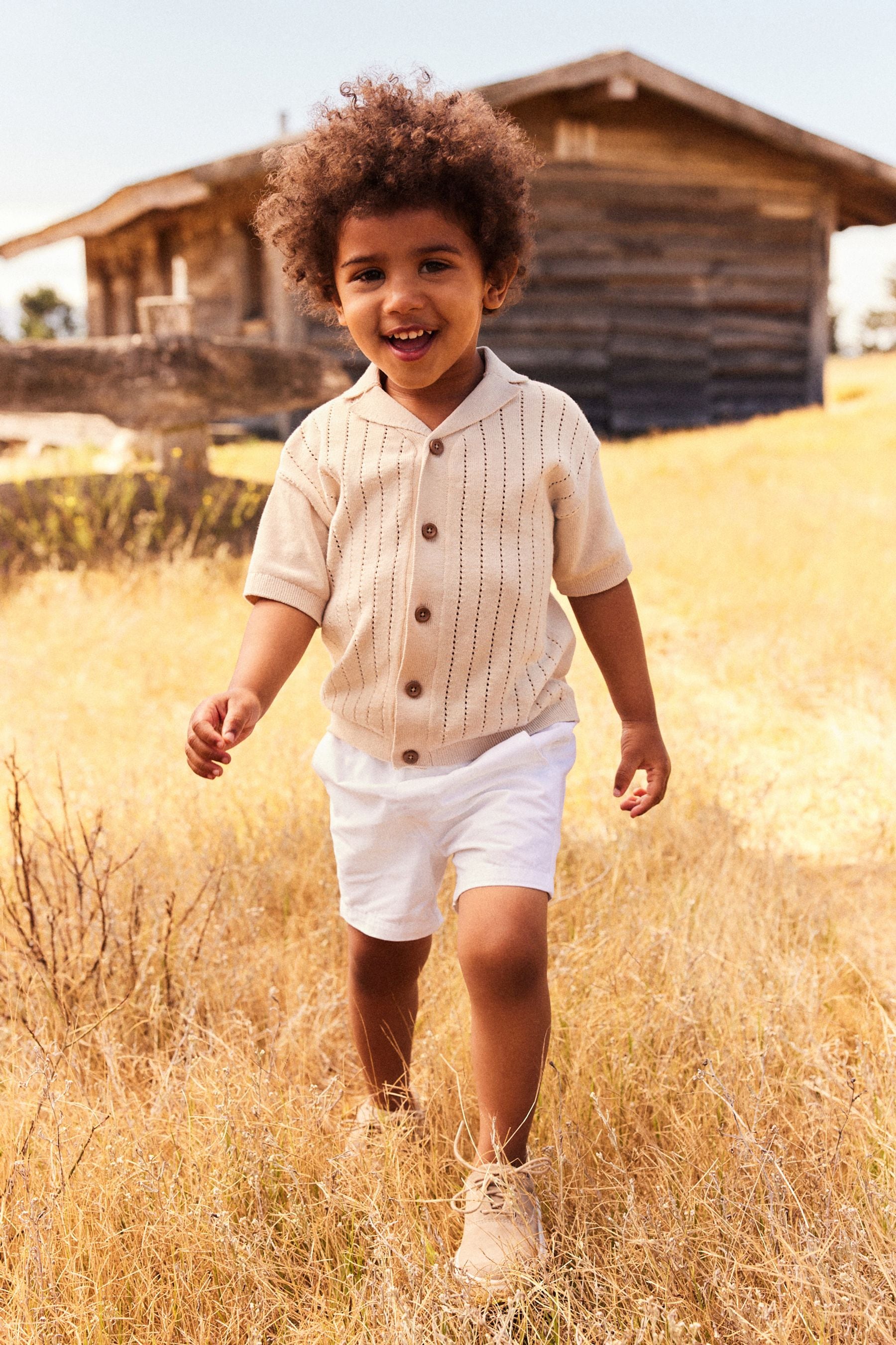 Neutral 100% Cotton Short Sleeved Button Through Polo Shirt (3mths-7yrs)