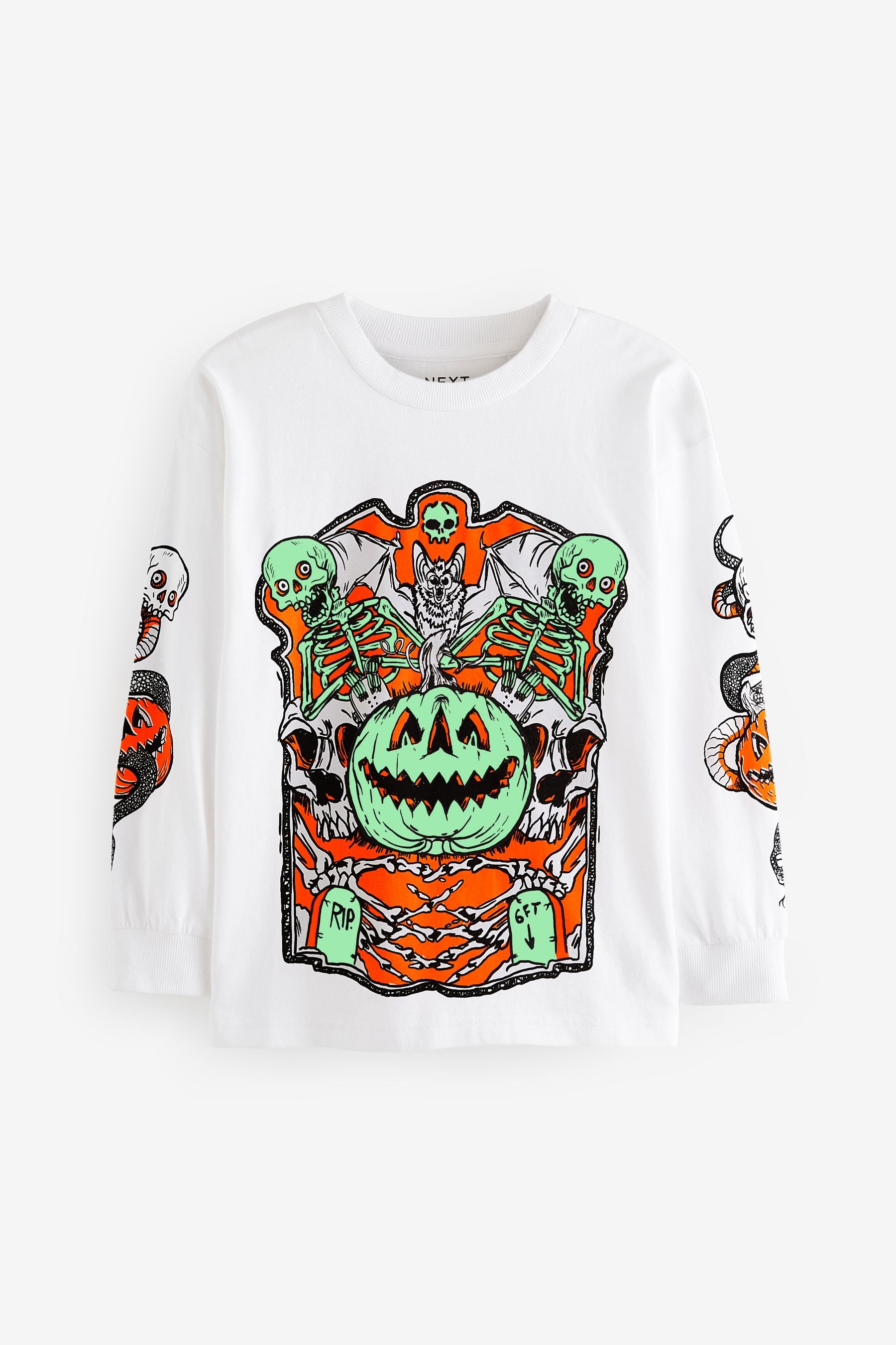 White Halloween Pumpkin Graphic Long Sleeve T-Shirt (3-16yrs)