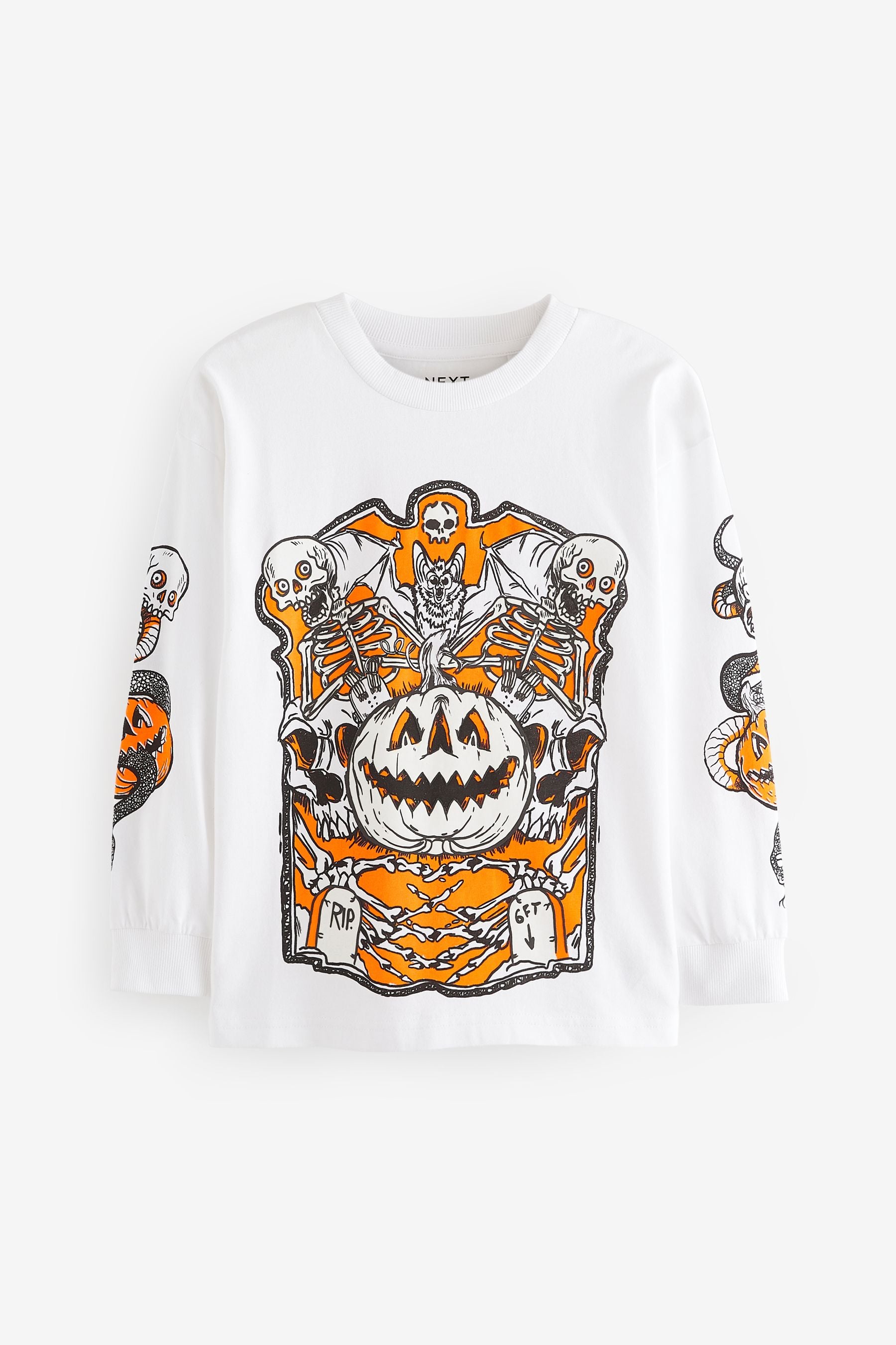 White Halloween Pumpkin Graphic Long Sleeve T-Shirt (3-16yrs)