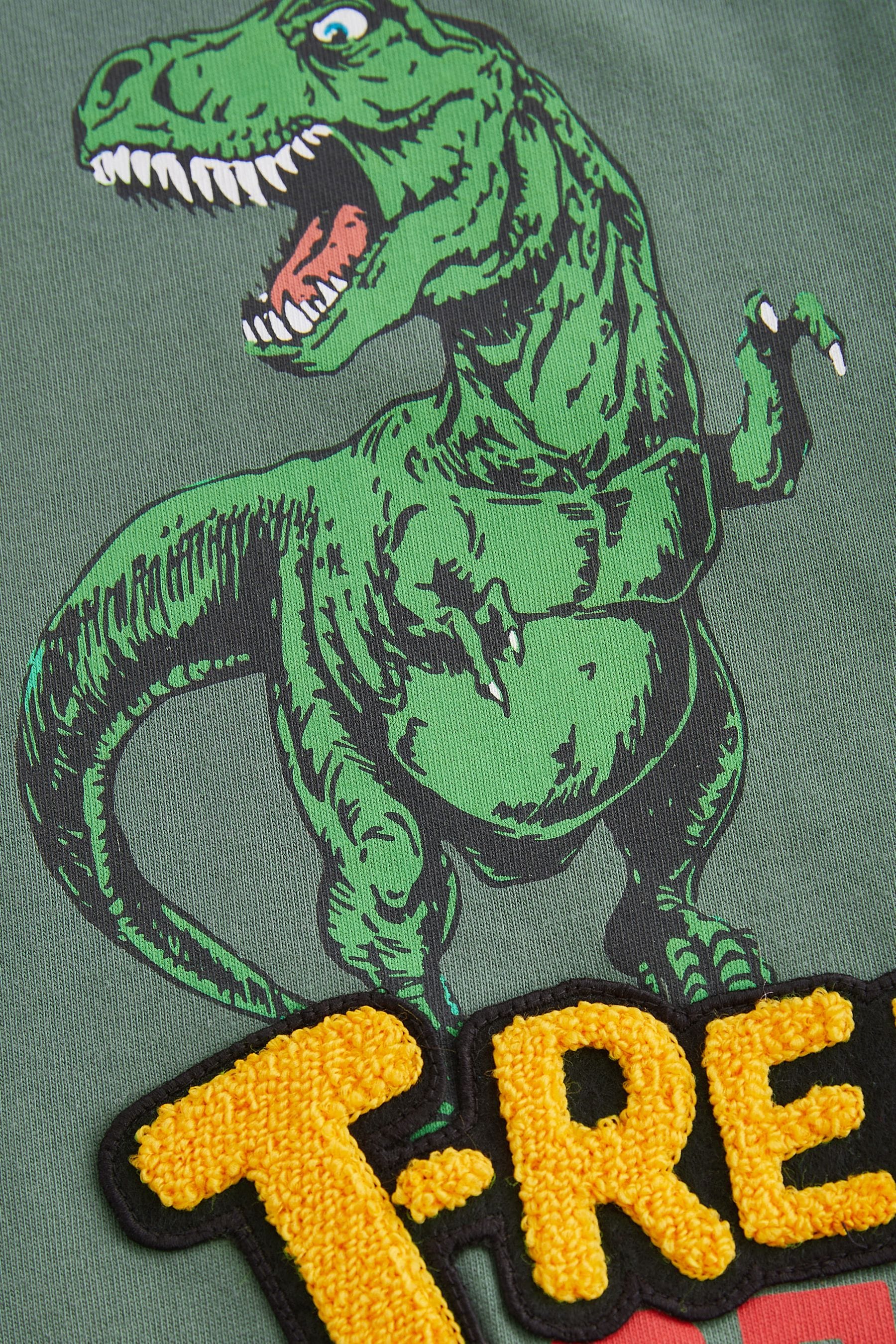 Khaki Green Dino Back Print Long Sleeve Graphic 100% Cotton T-Shirt (3-16yrs)