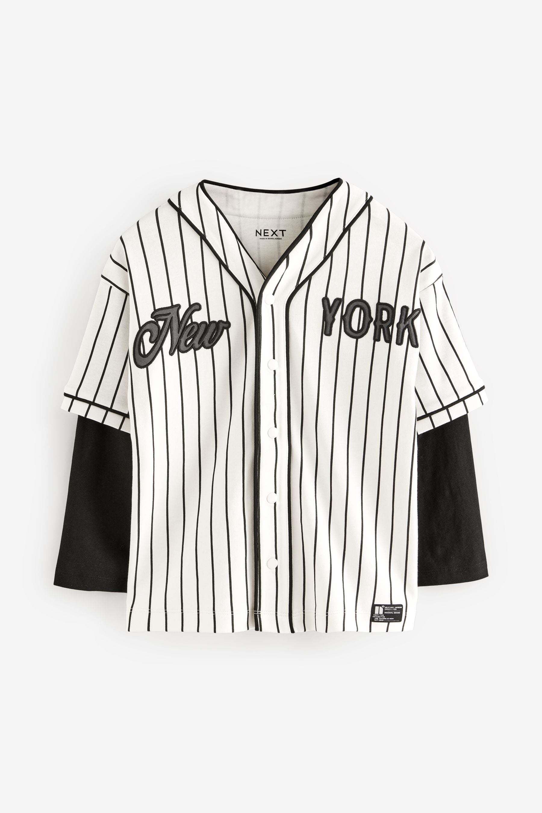 Ecru White/ Black Stripe 100% Cotton Long Sleeve Varsity Baseball Top (3-16yrs)