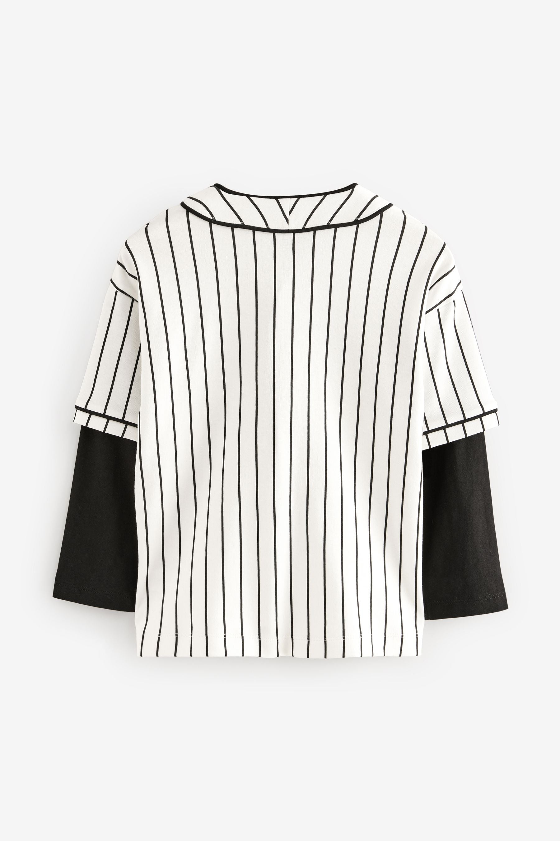 Ecru White/ Black Stripe 100% Cotton Long Sleeve Varsity Baseball Top (3-16yrs)