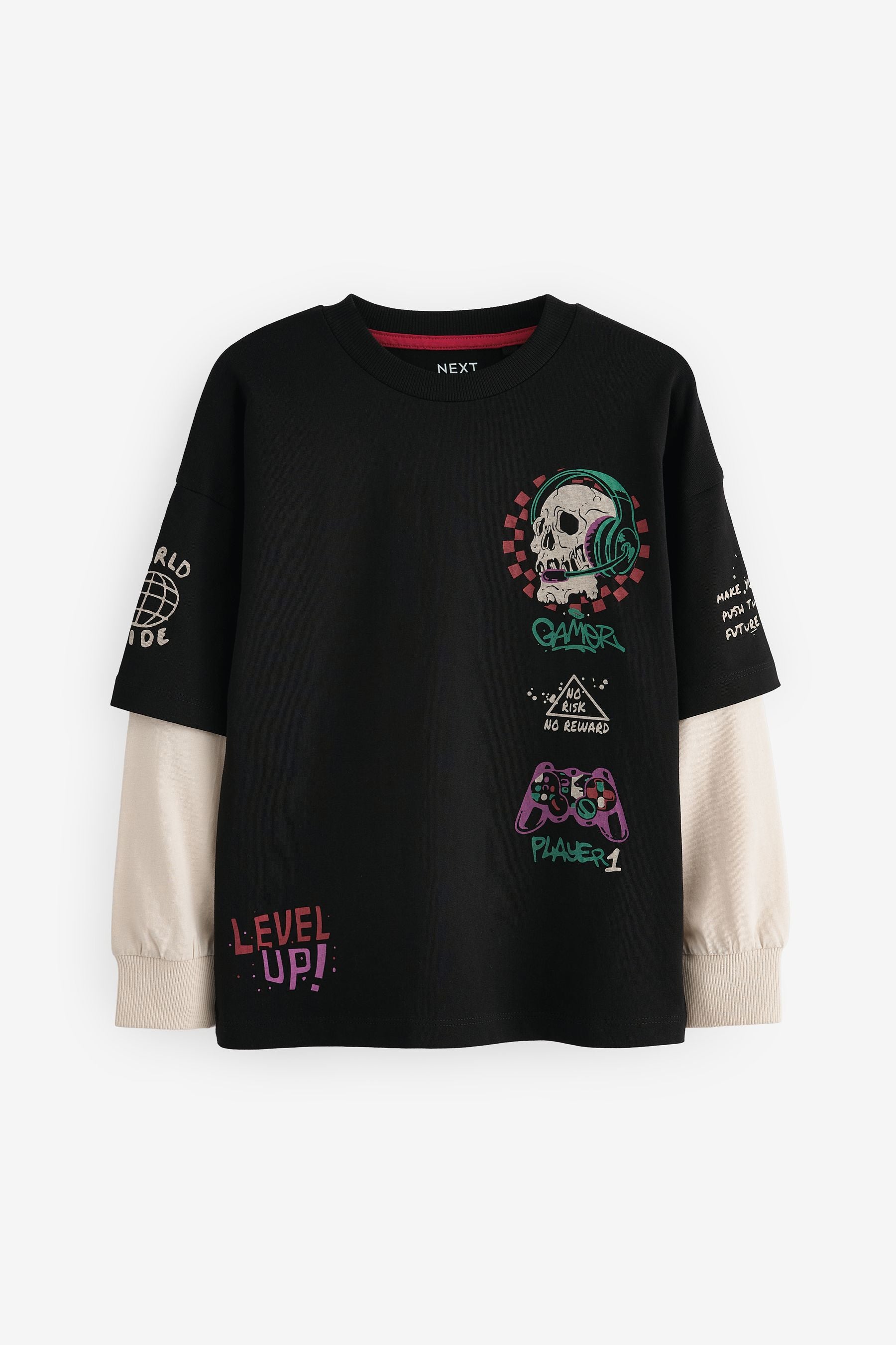 Black Skull Skate Long Sleeve 100% Cotton T-Shirt (3-16yrs)