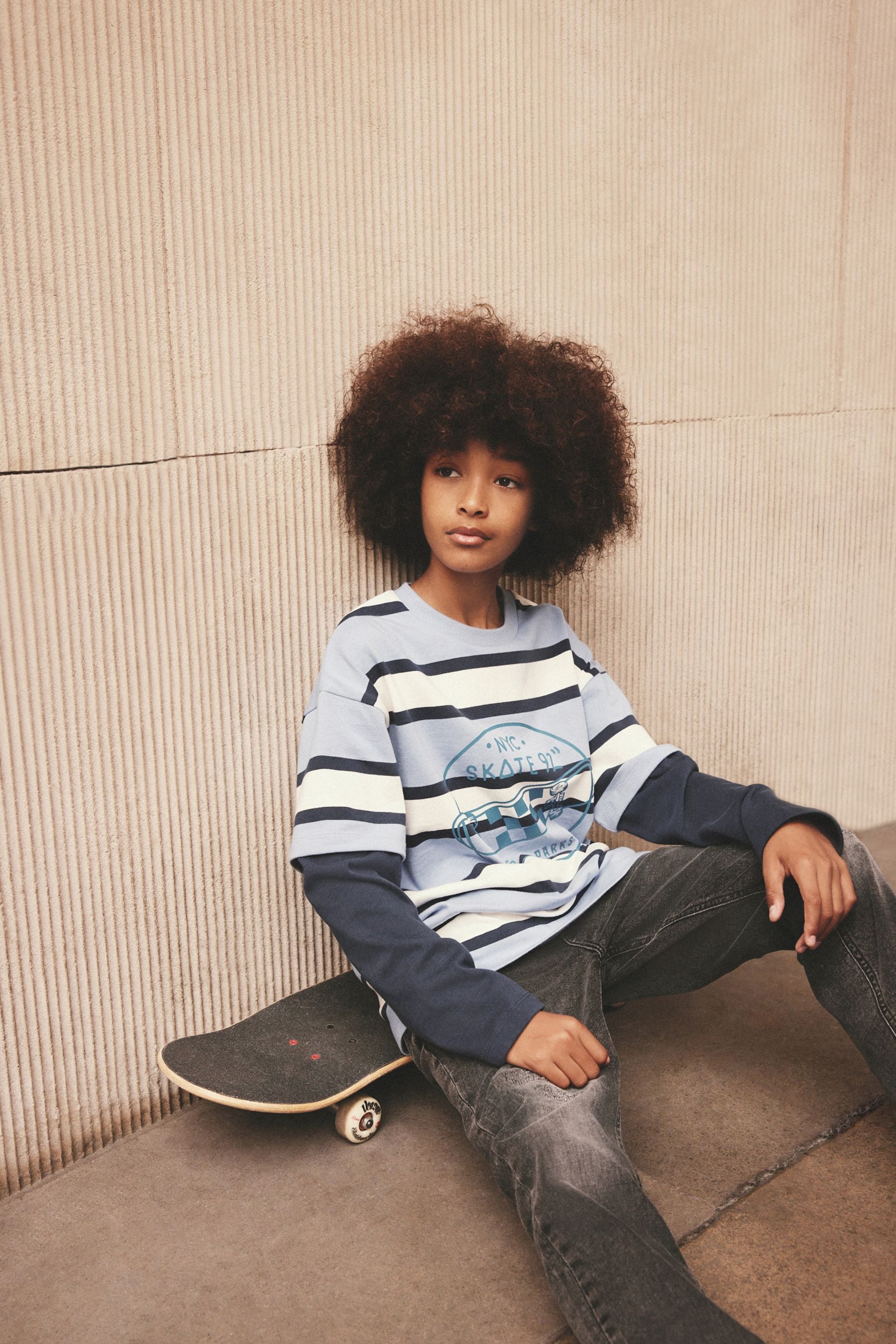 Blue Stripe Skate 100% Cotton Long Sleeve T-Shirt (3-16yrs)