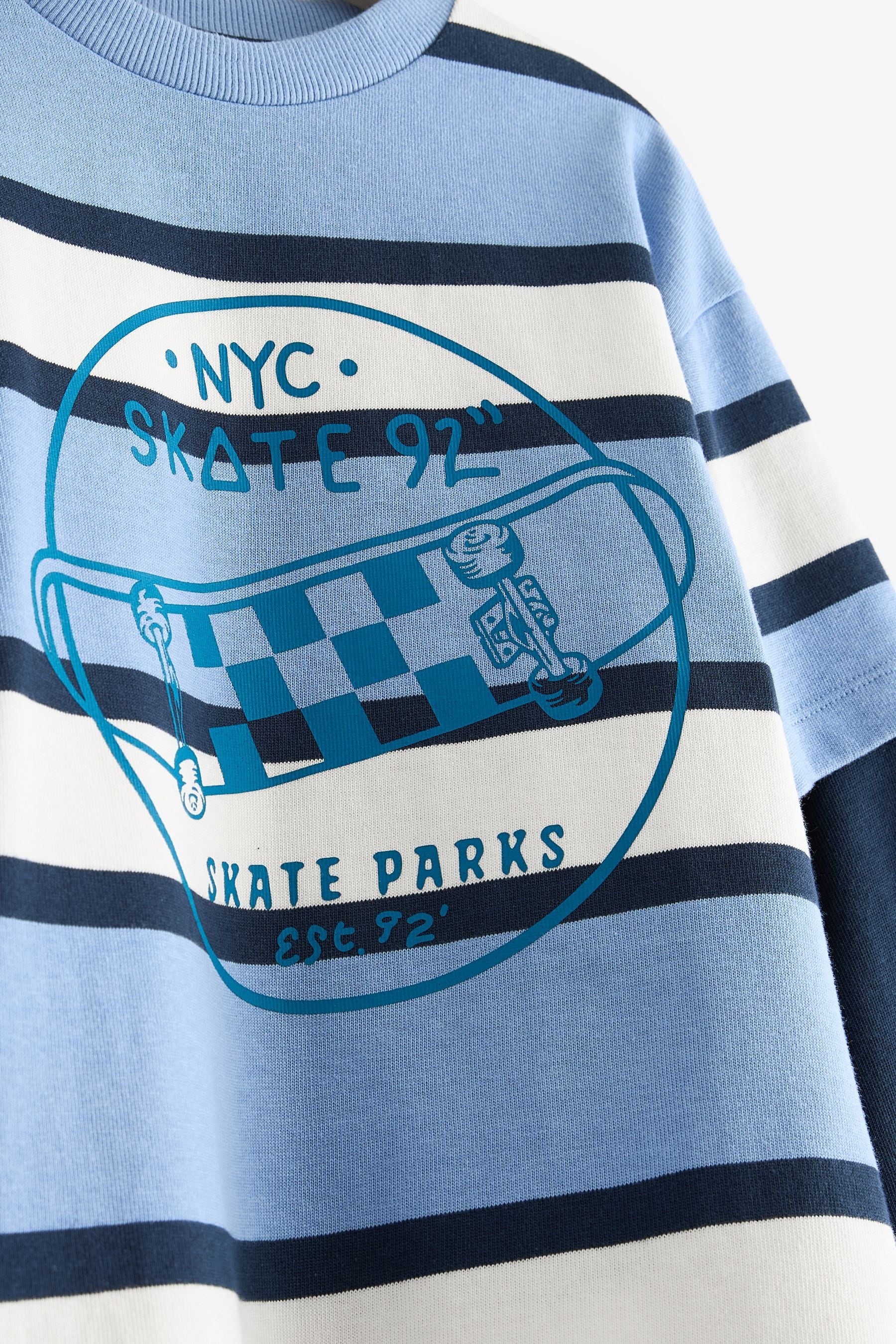 Blue Stripe Skate 100% Cotton Long Sleeve T-Shirt (3-16yrs)