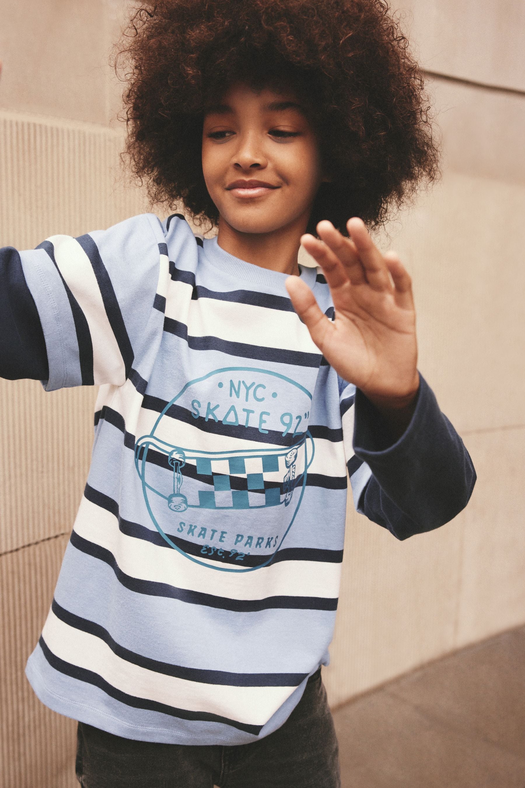 Blue Stripe Skate 100% Cotton Long Sleeve T-Shirt (3-16yrs)