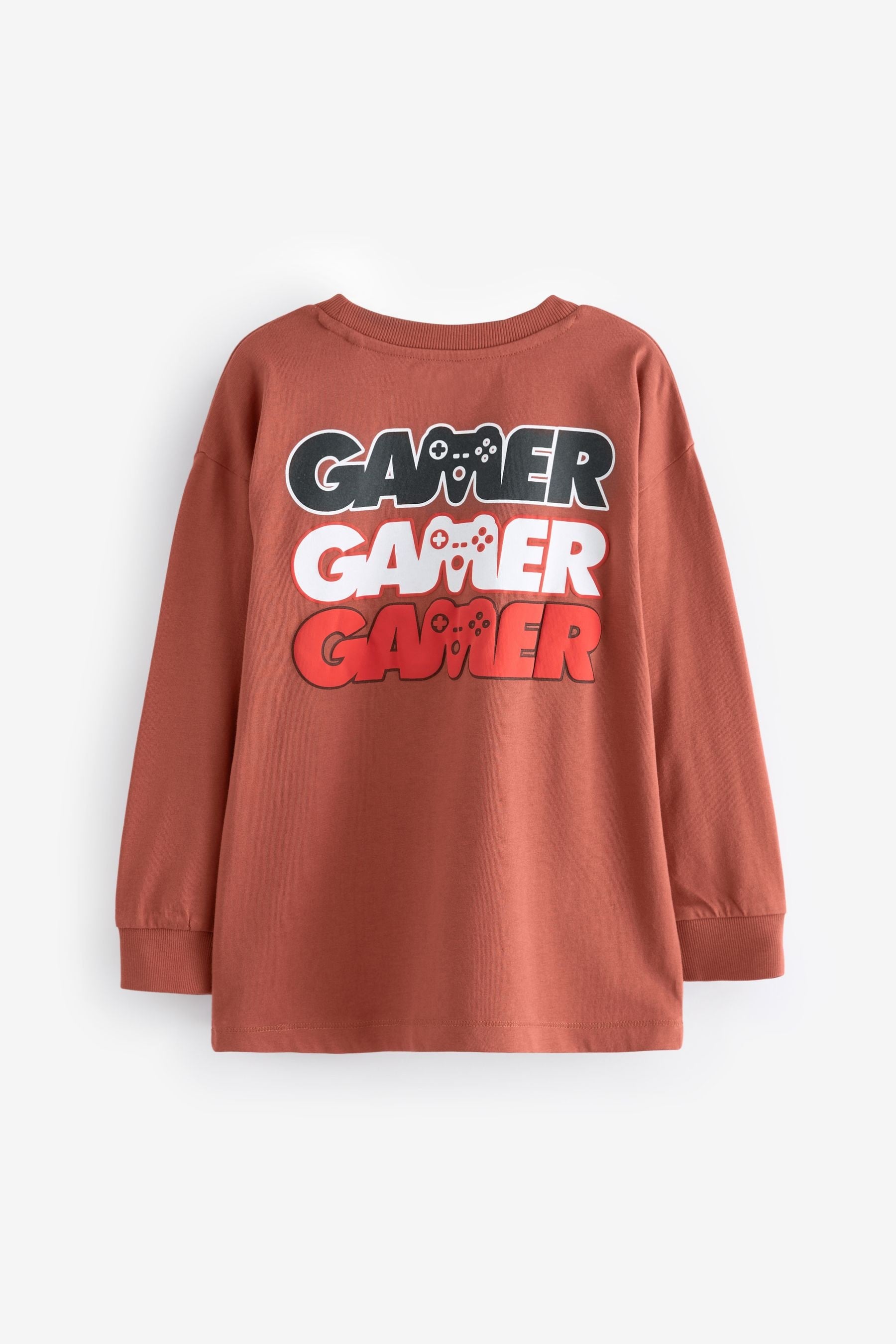 Rust Brown Game Controller Long Sleeve Graphic 100% Cotton T-Shirt (3-16yrs)