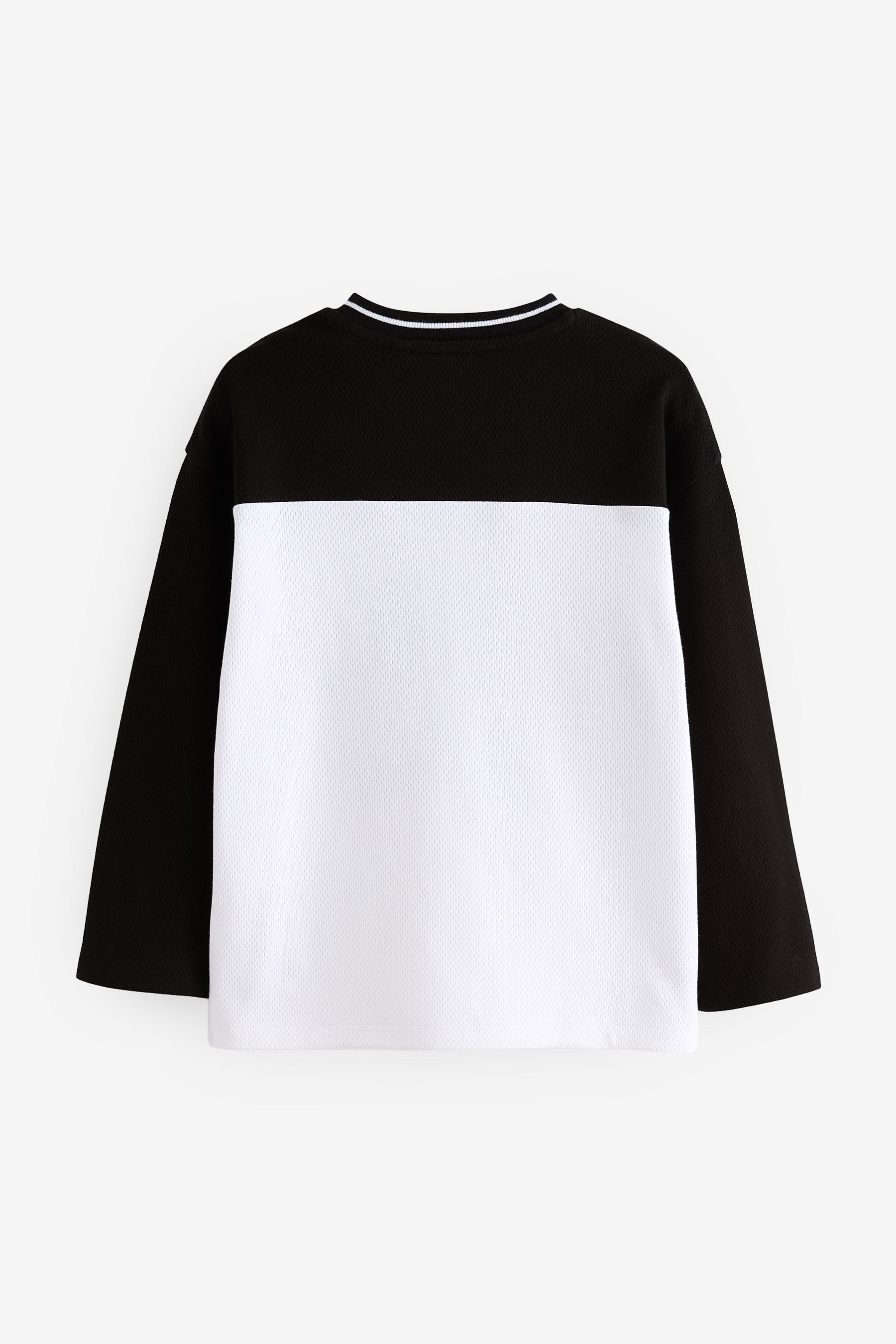 Black/White 100% Cotton Long Sleeve Varsity T-Shirt (3-16yrs)