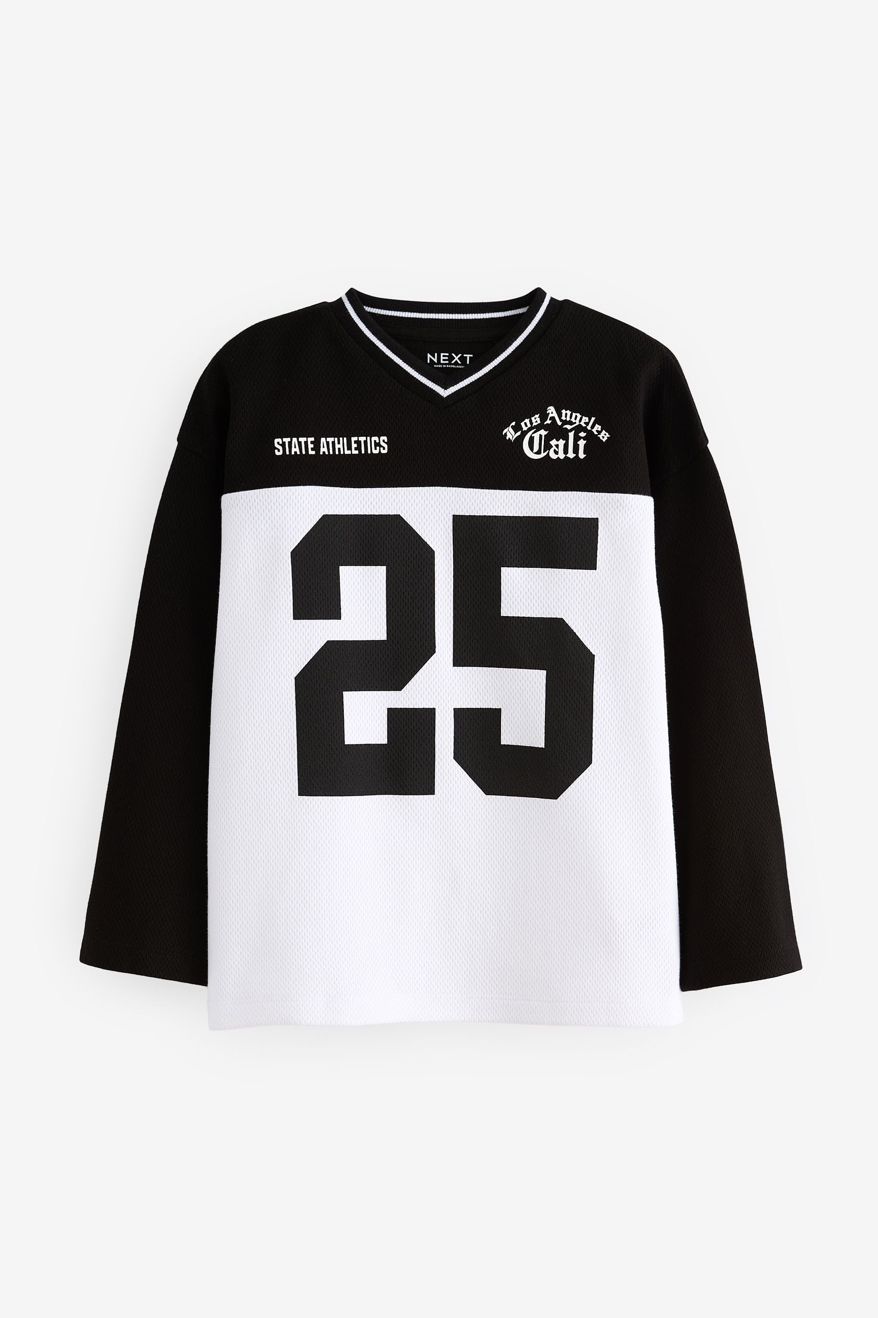 Black/White 100% Cotton Long Sleeve Varsity T-Shirt (3-16yrs)