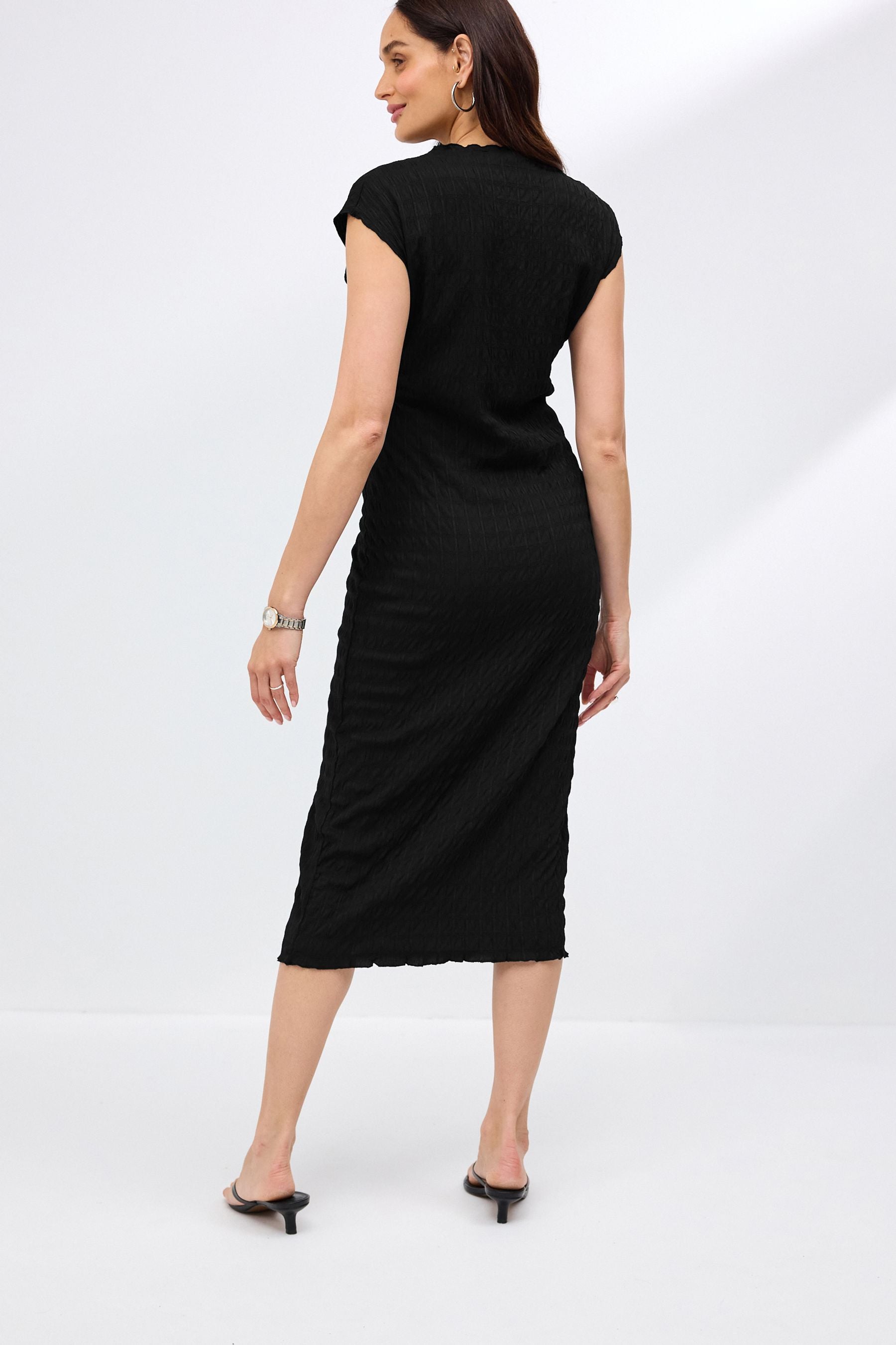 Black Maternity Short Sleeve Textured Column Dress