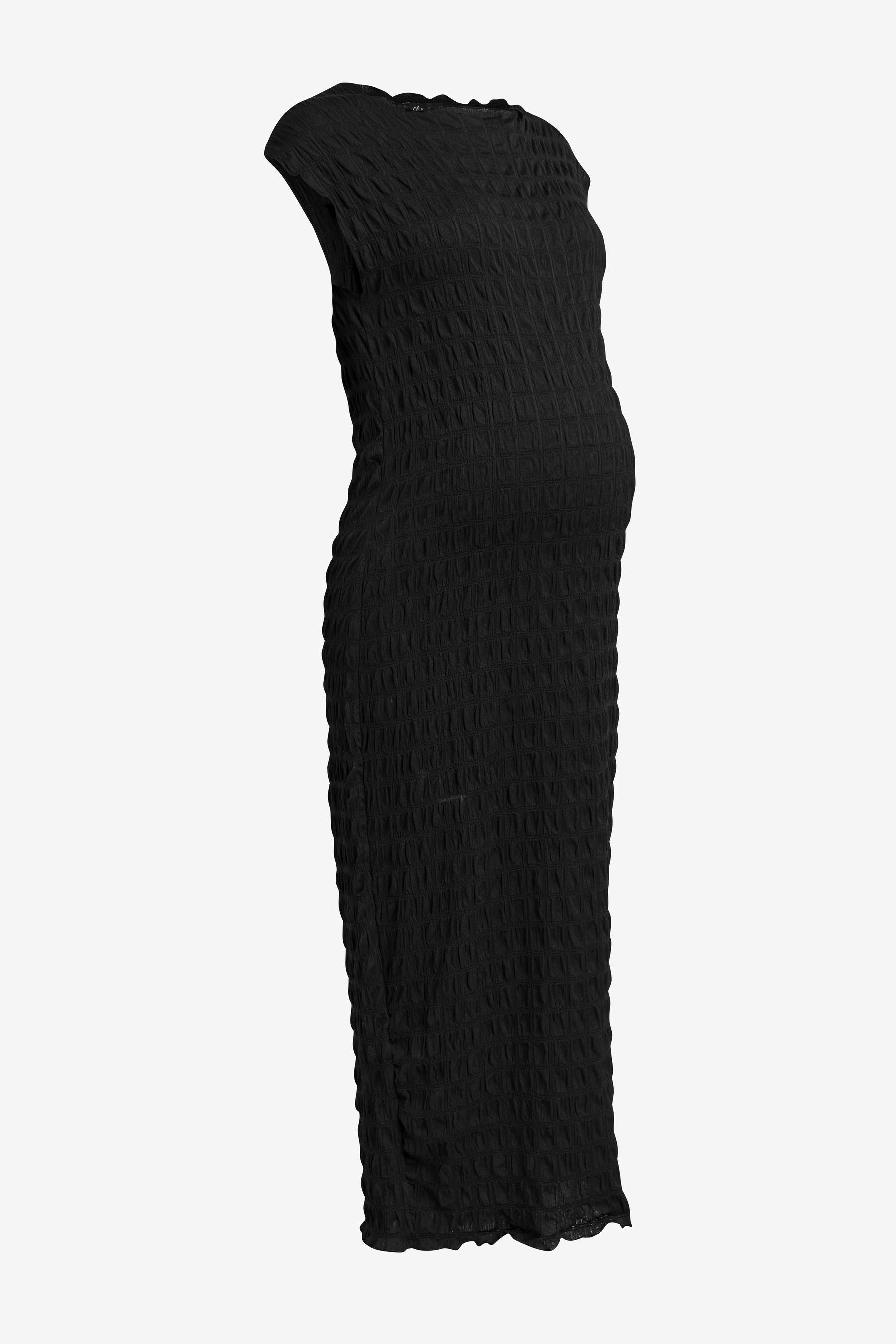 Black Maternity Short Sleeve Textured Column Dress