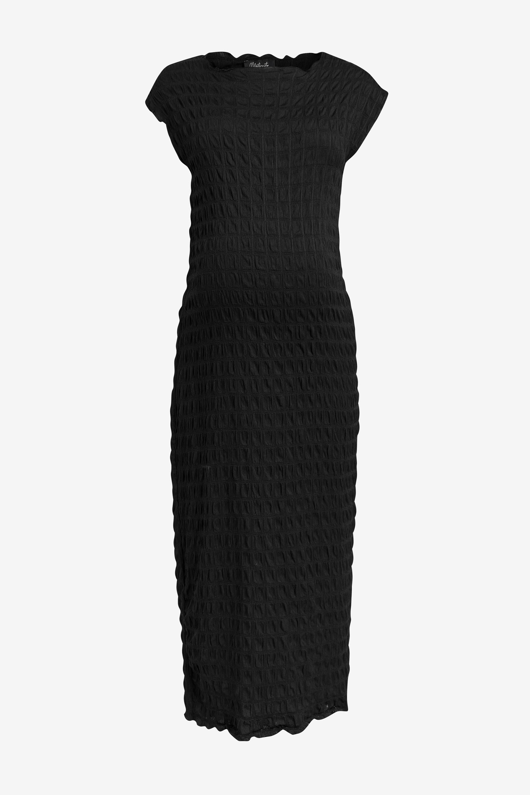 Black Maternity Short Sleeve Textured Column Dress