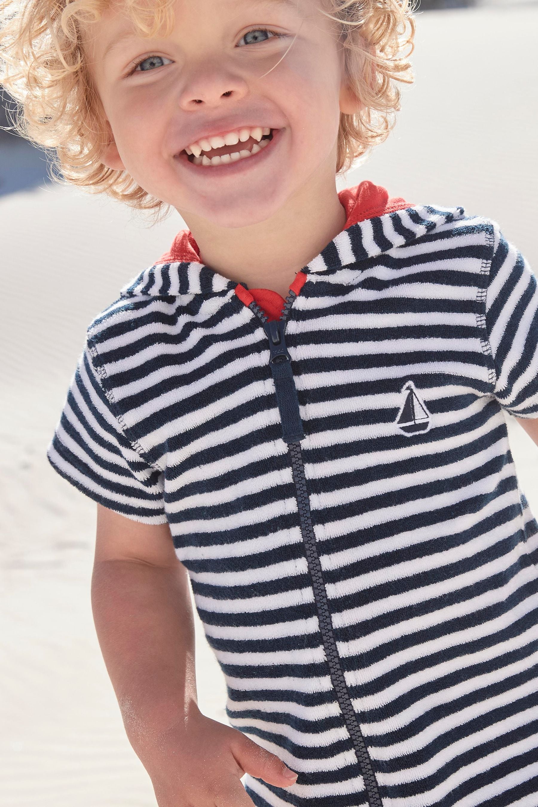 Navy Stripe Towelling All-In-One (3mths-7yrs)