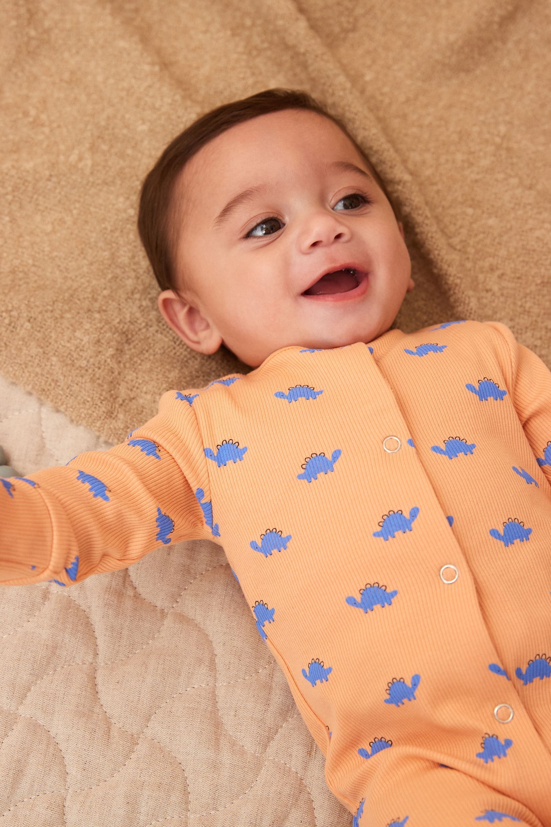 Orange/Blue Dino 3 Pack Baby Footless Sleepsuit (0mths-3yrs)