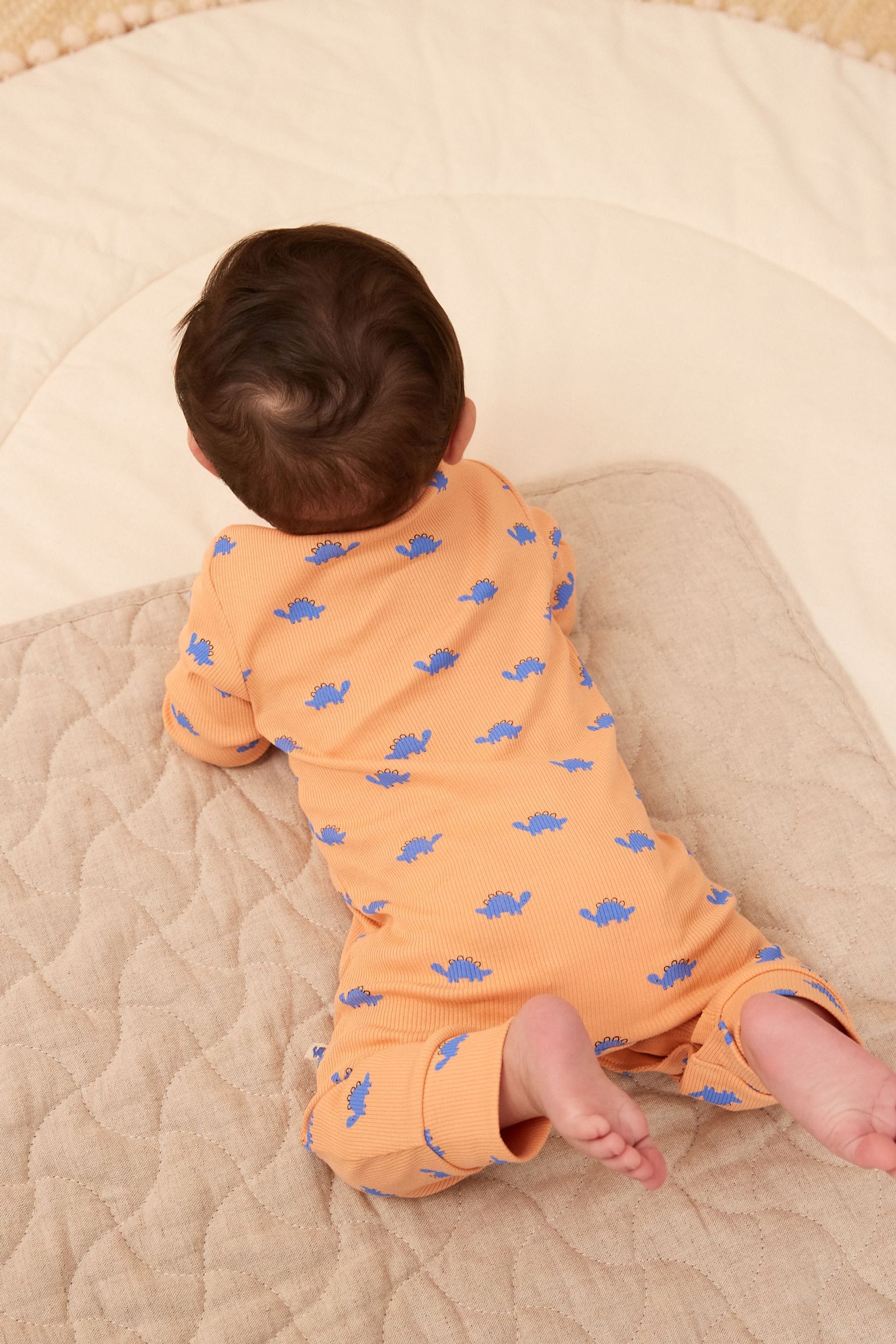 Orange/Blue Dino 3 Pack Baby Footless Sleepsuit (0mths-3yrs)