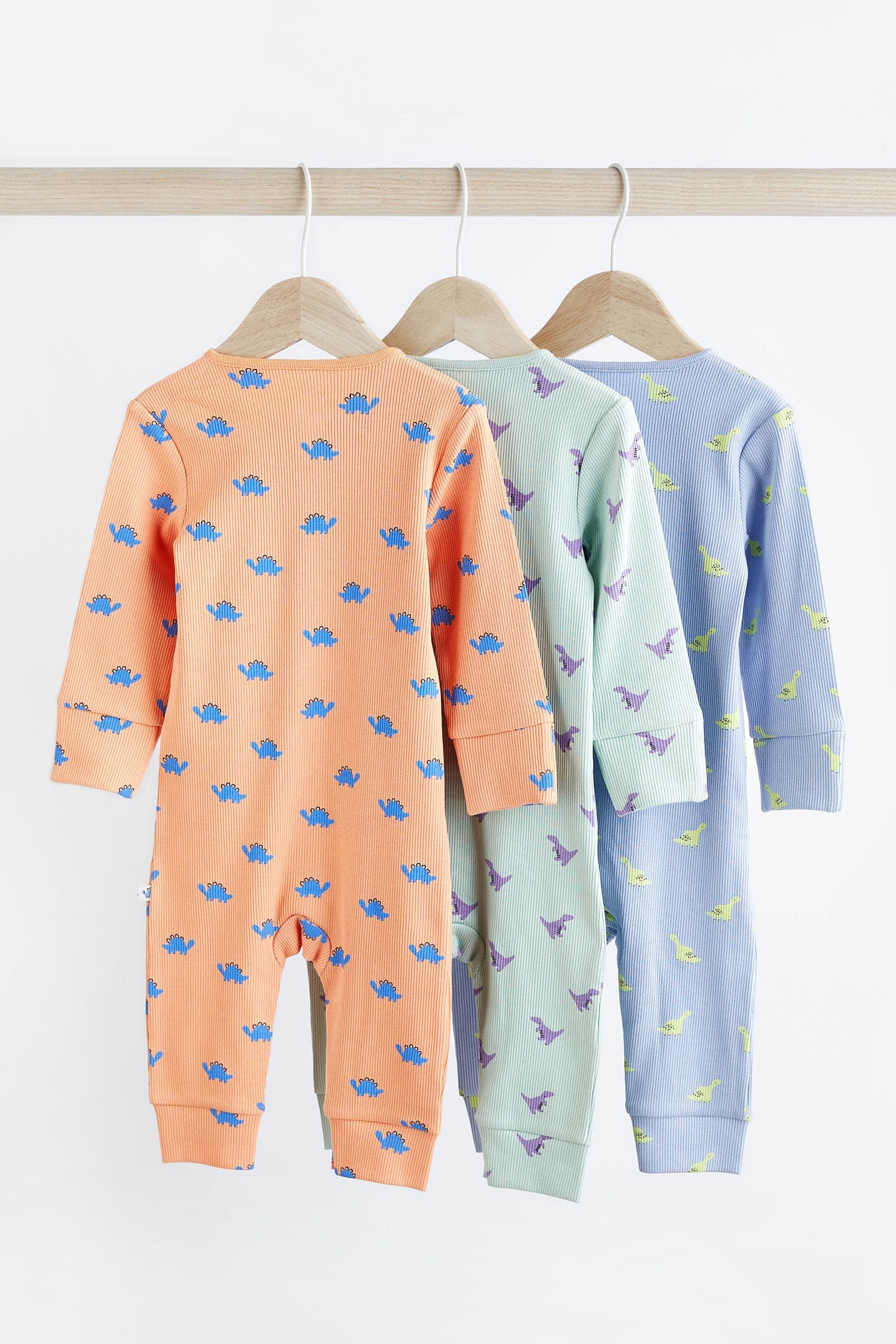 Orange/Blue Dino 3 Pack Baby Footless Sleepsuit (0mths-3yrs)