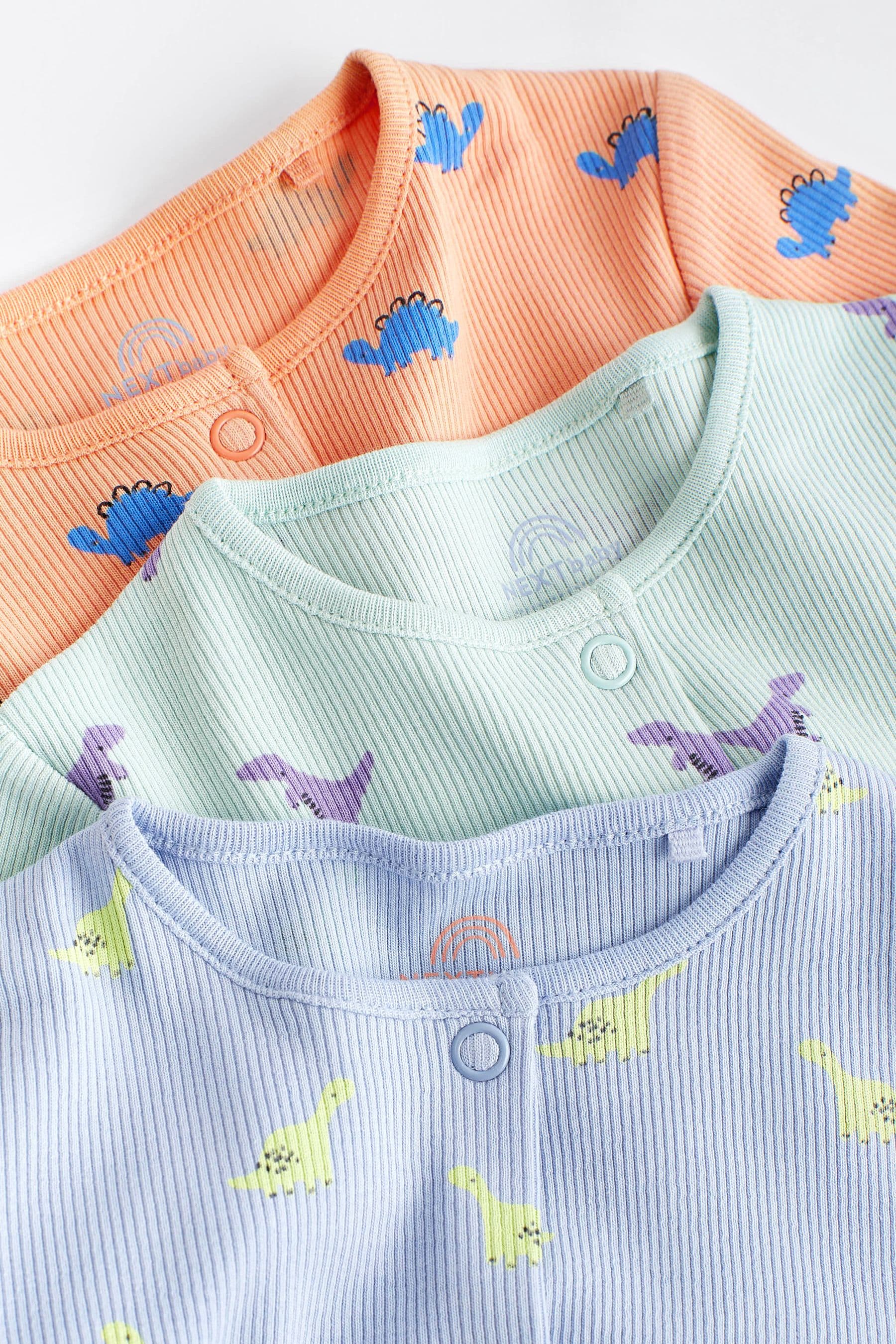 Orange/Blue Dino 3 Pack Baby Footless Sleepsuit (0mths-3yrs)