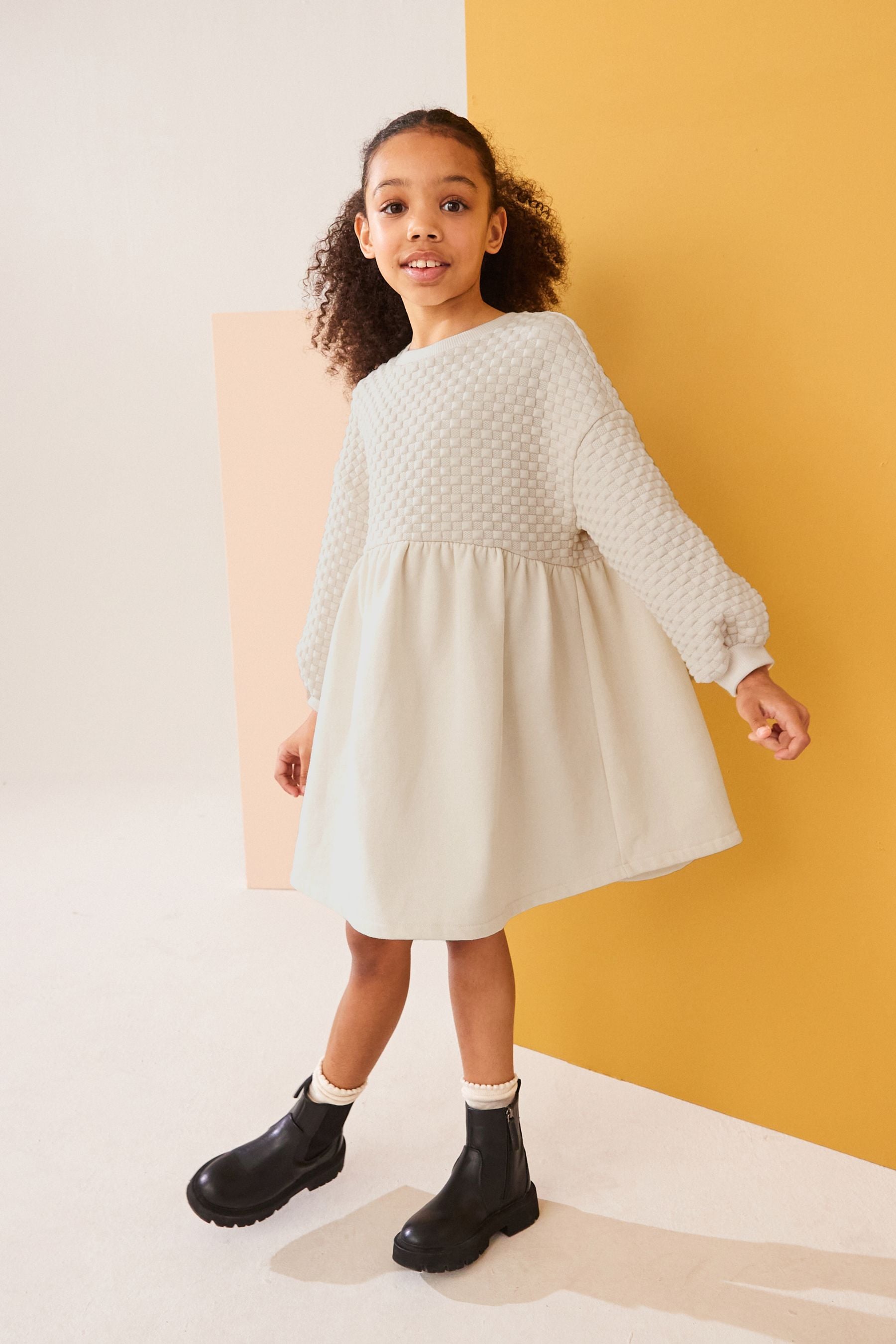 Cream Textured Jumper Dress (3-16yrs)