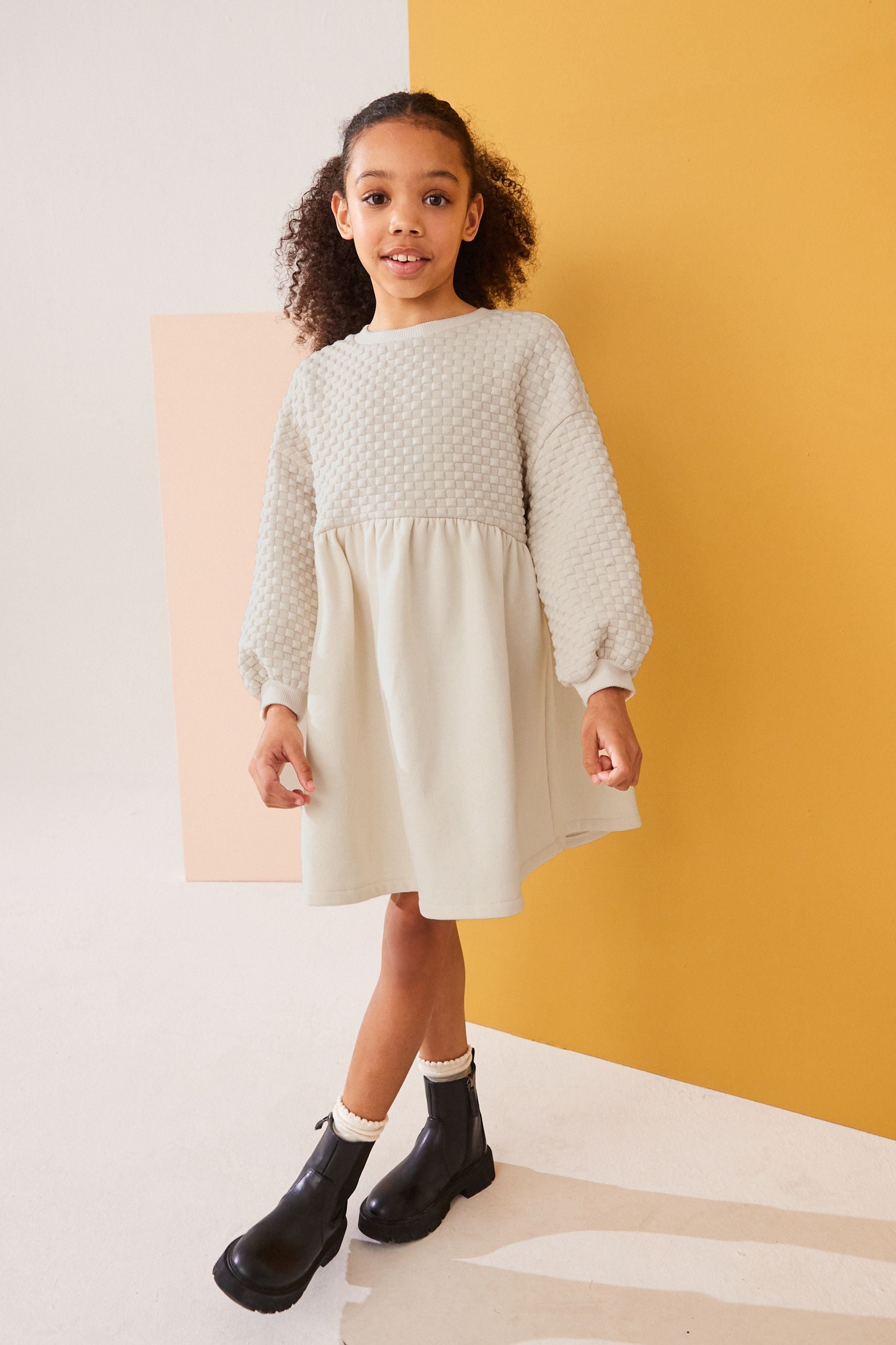 Cream Textured Jumper Dress (3-16yrs)