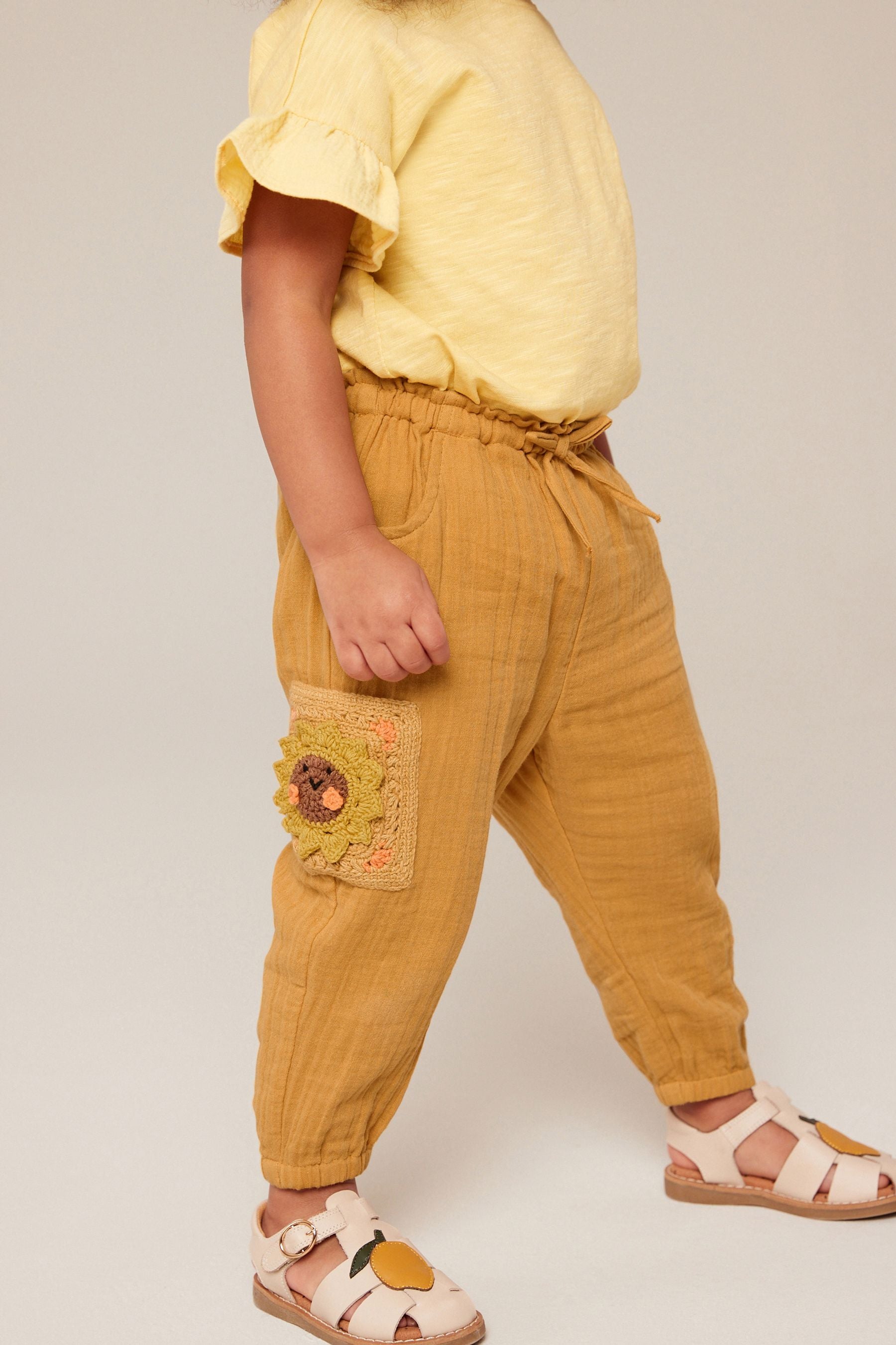 Ochre Yellow Crochet Pocket Trousers (3mths-7yrs)