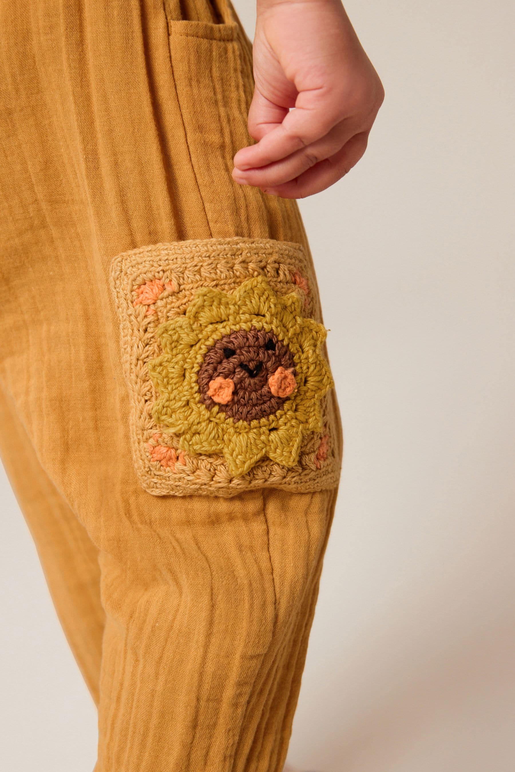 Ochre Yellow Crochet Pocket Trousers (3mths-7yrs)