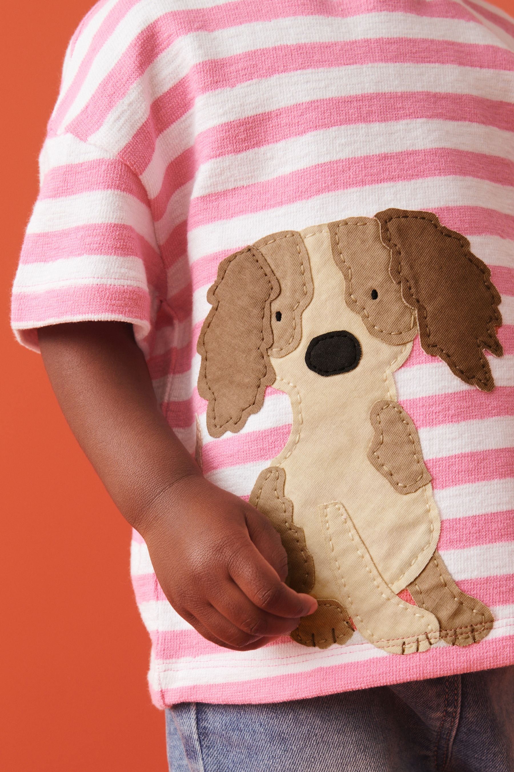 Pink Stripey Dog Short Sleeve T-Shirt (3mths-7yrs)