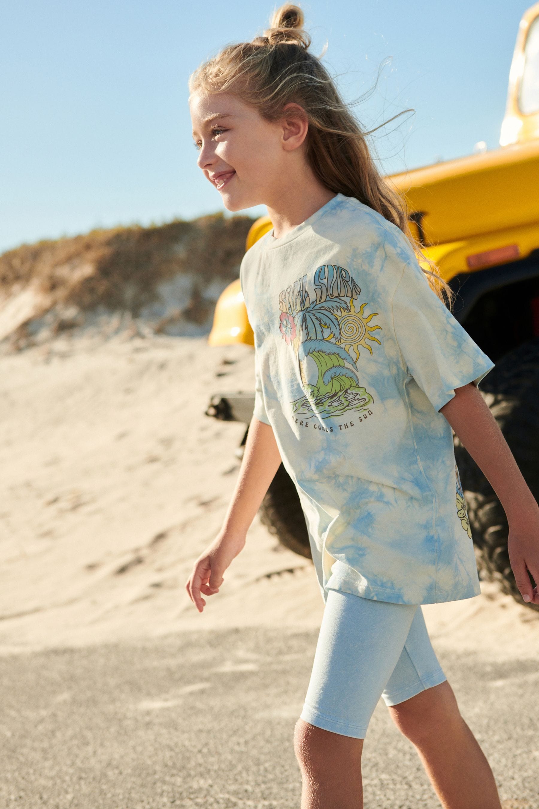 Blue Surf Tie Dye Oversized T-Shirt and Cycle Shorts Set (3-16yrs)