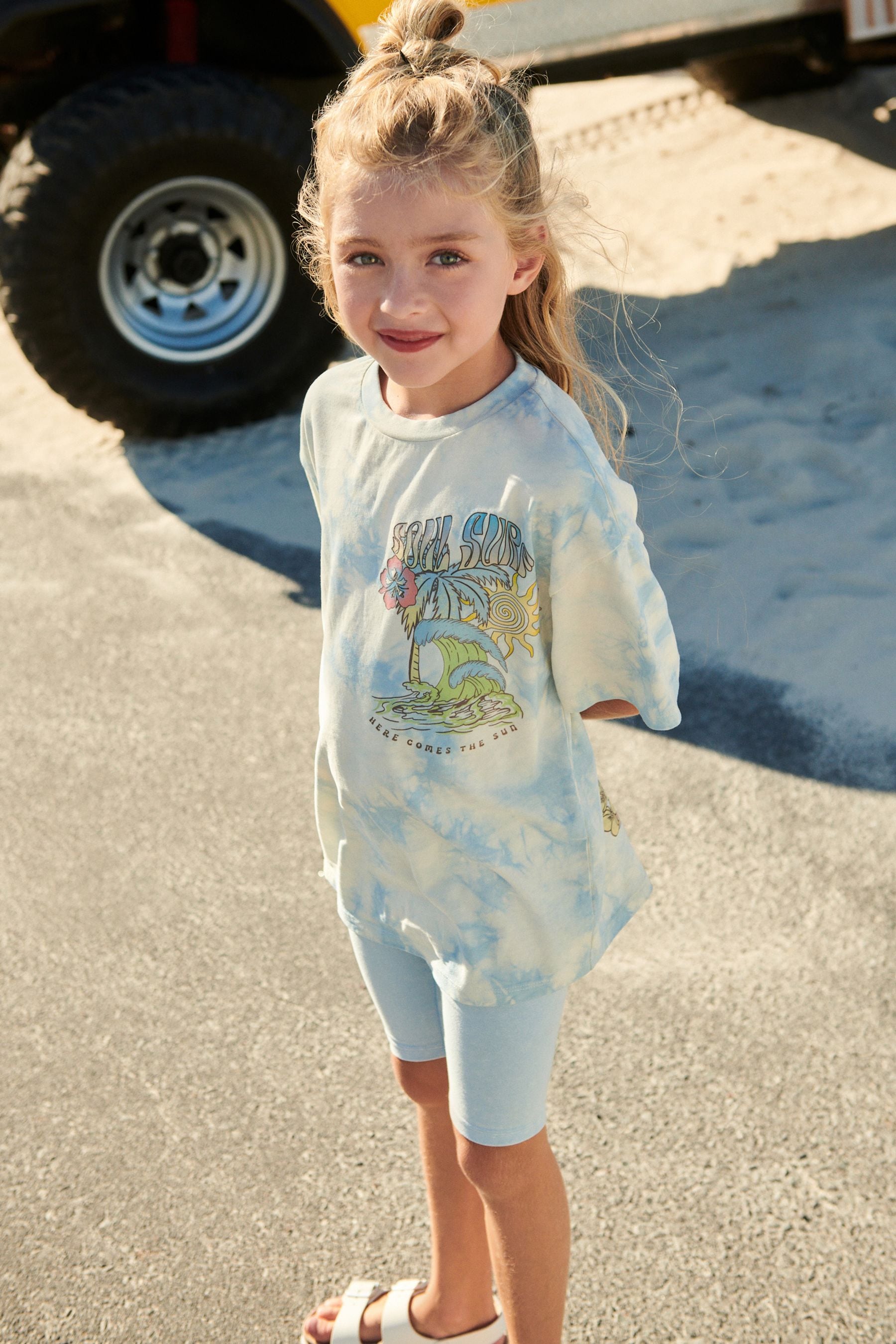 Blue Surf Tie Dye Oversized T-Shirt and Cycle Shorts Set (3-16yrs)