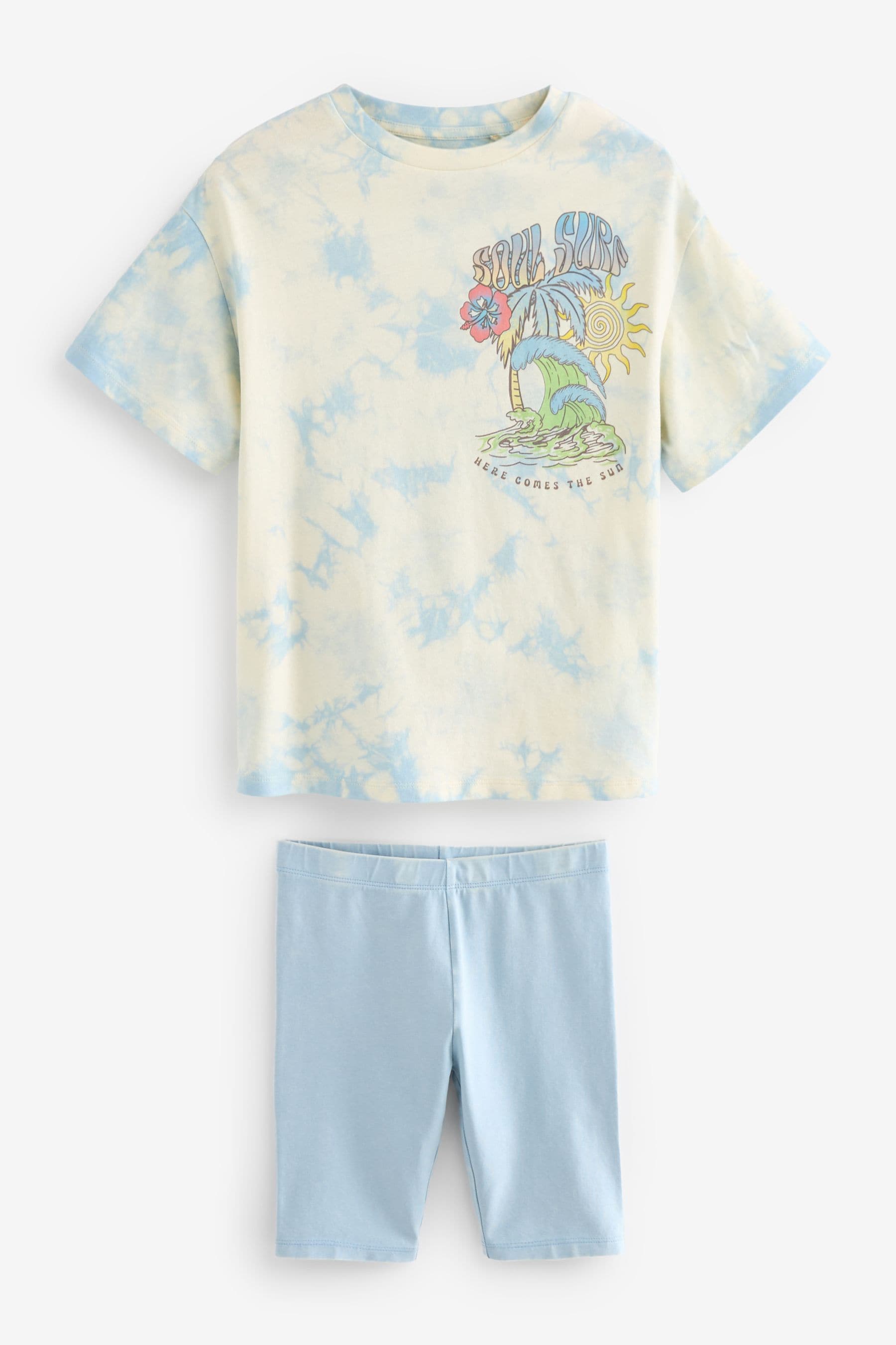 Blue Surf Tie Dye Oversized T-Shirt and Cycle Shorts Set (3-16yrs)