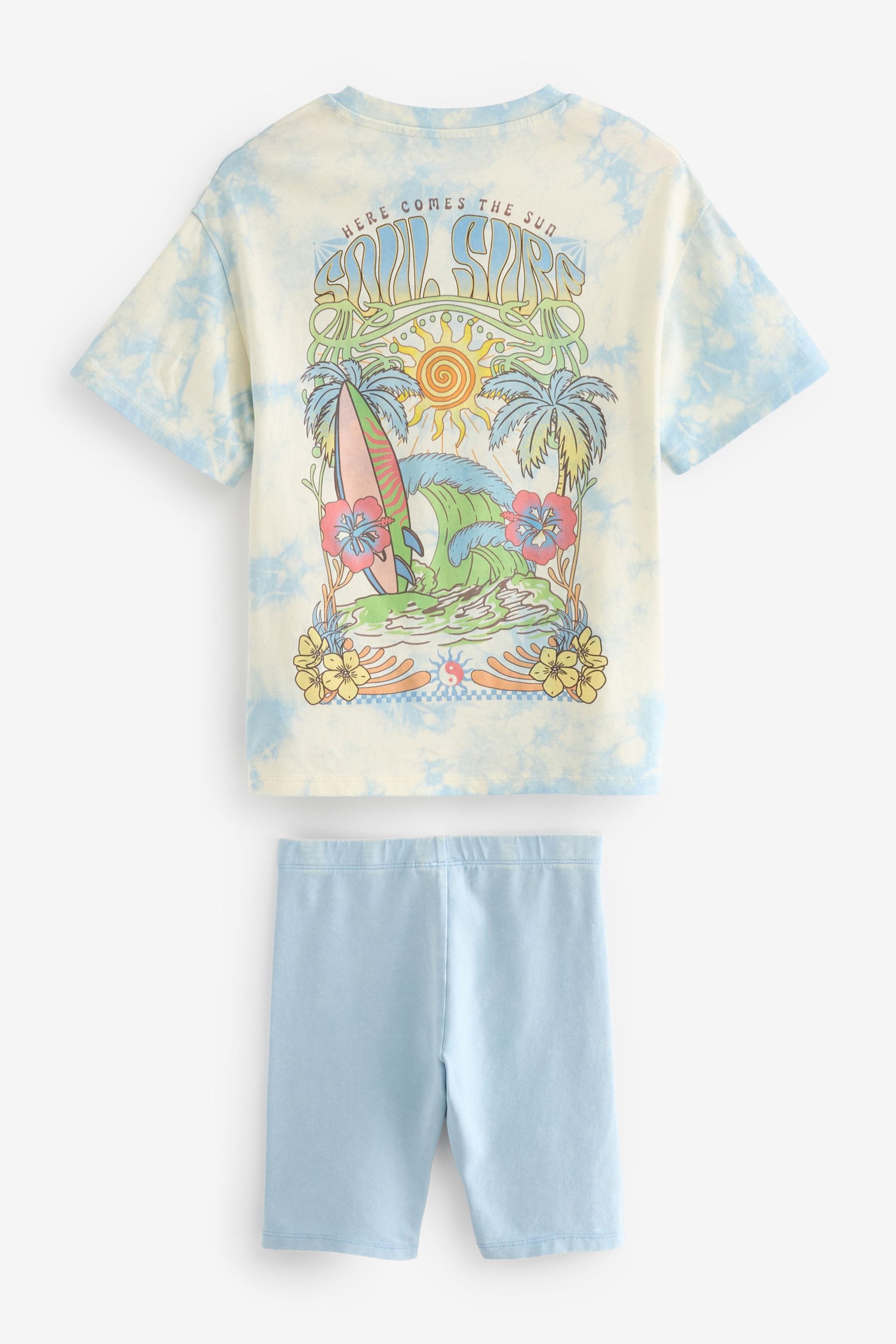 Blue Surf Tie Dye Oversized T-Shirt and Cycle Shorts Set (3-16yrs)