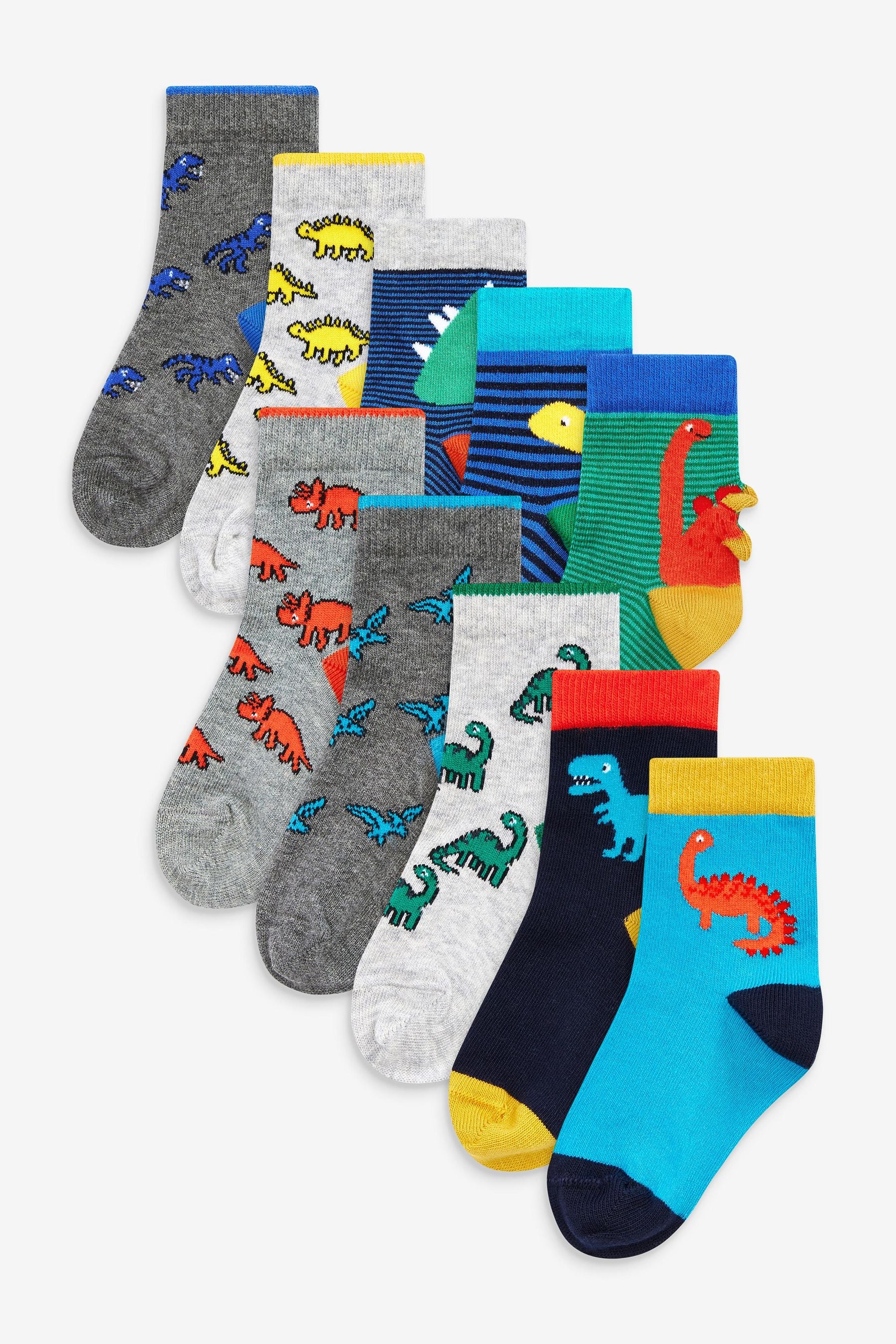 Bright Dino 10 Pack Cotton Rich Socks