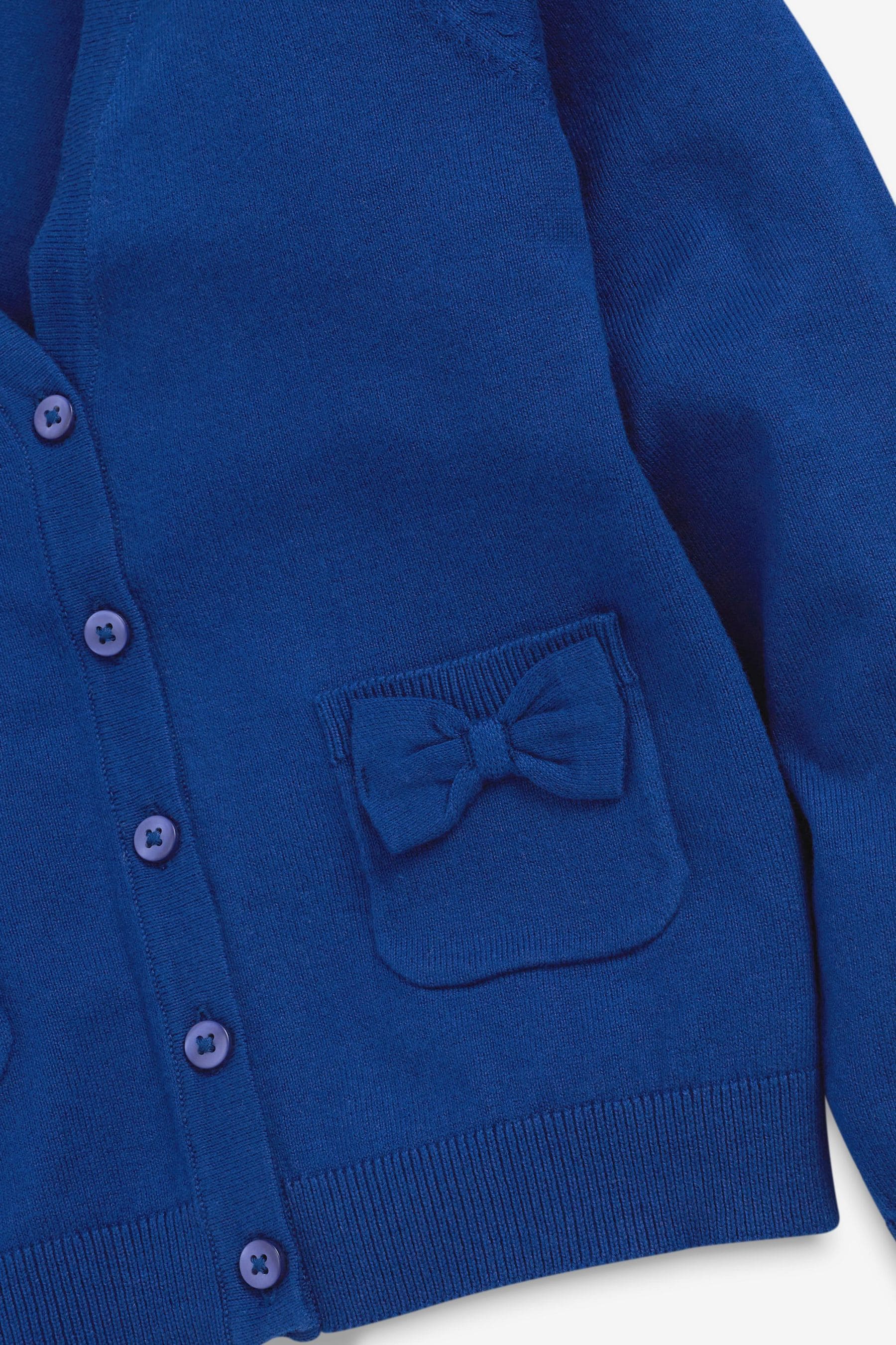 Blue Cotton Rich Bow Pocket School Cardigan (3-16yrs)