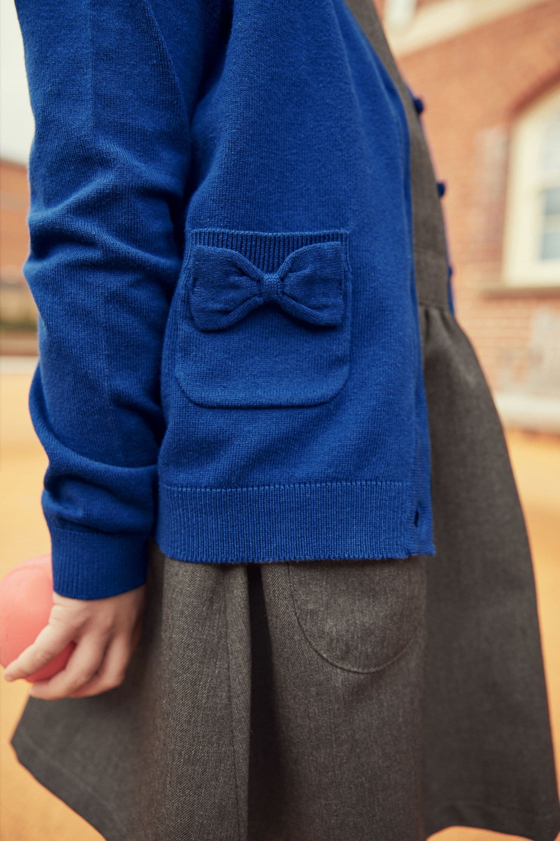 Blue Cotton Rich Bow Pocket School Cardigan (3-16yrs)