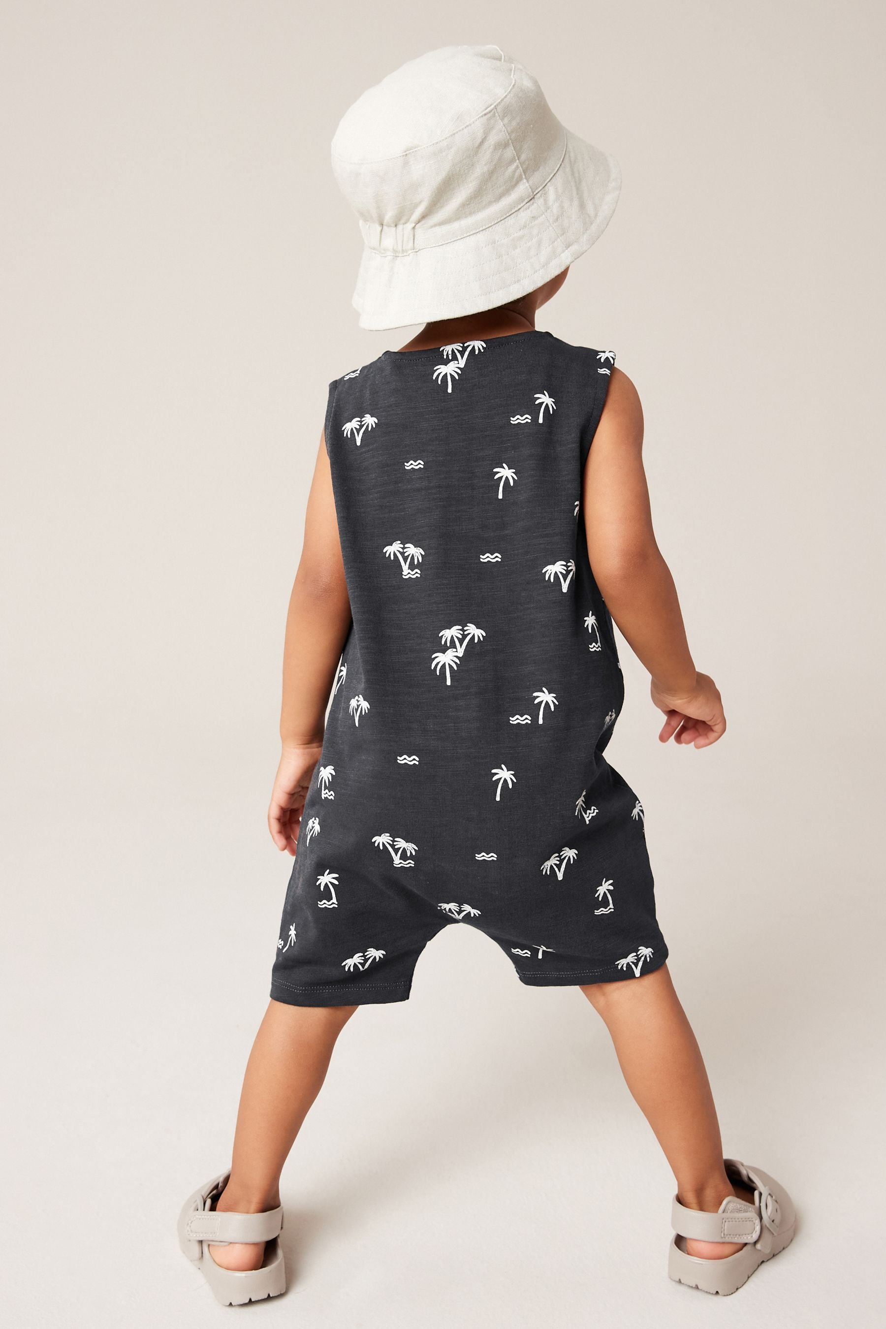 Grey/White Palm All-Over Print 100% Cotton All-In-One (3mths-7yrs)