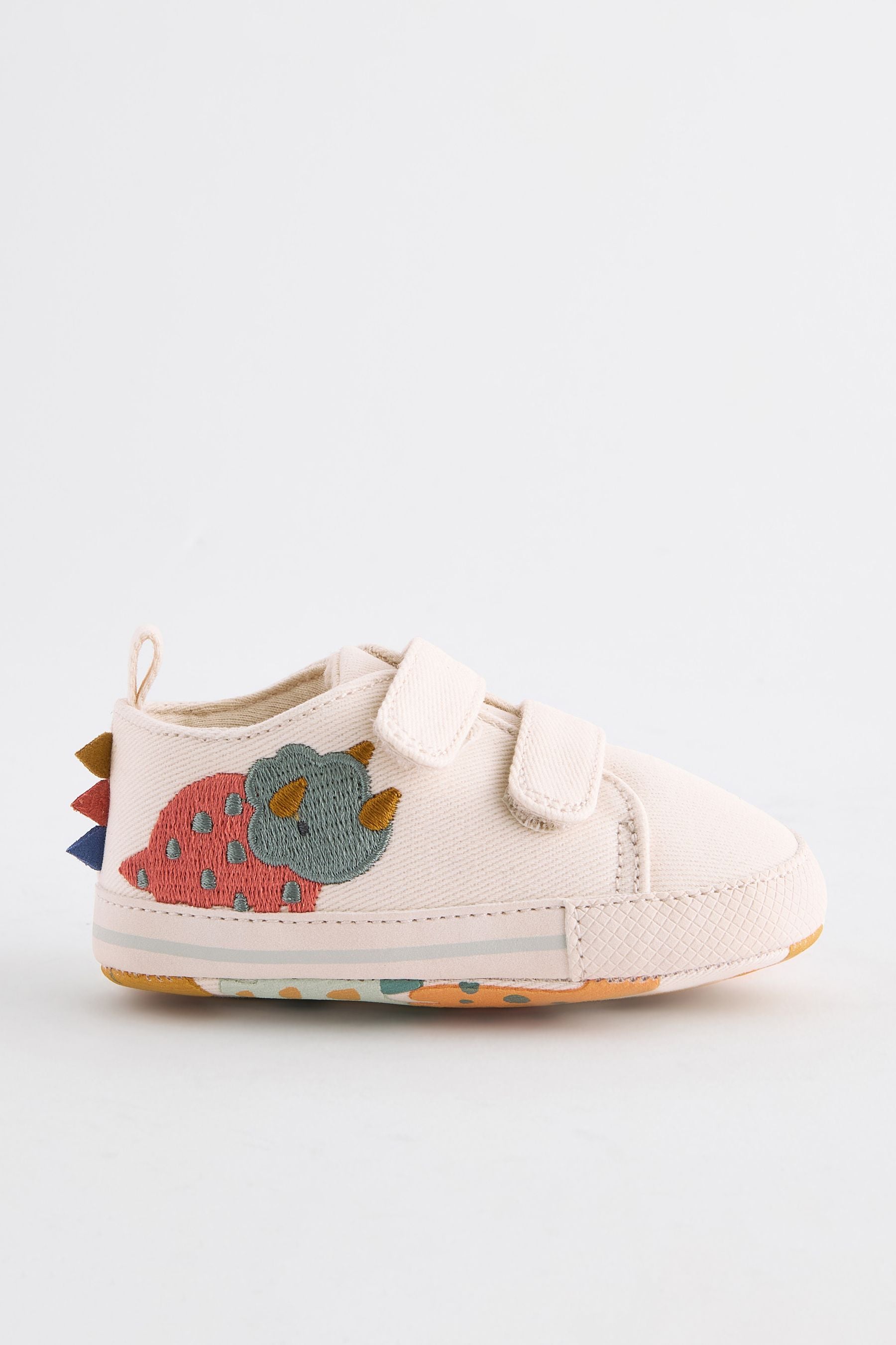 Cream Dinosaur Two Strap Baby Trainers (0-24mths)