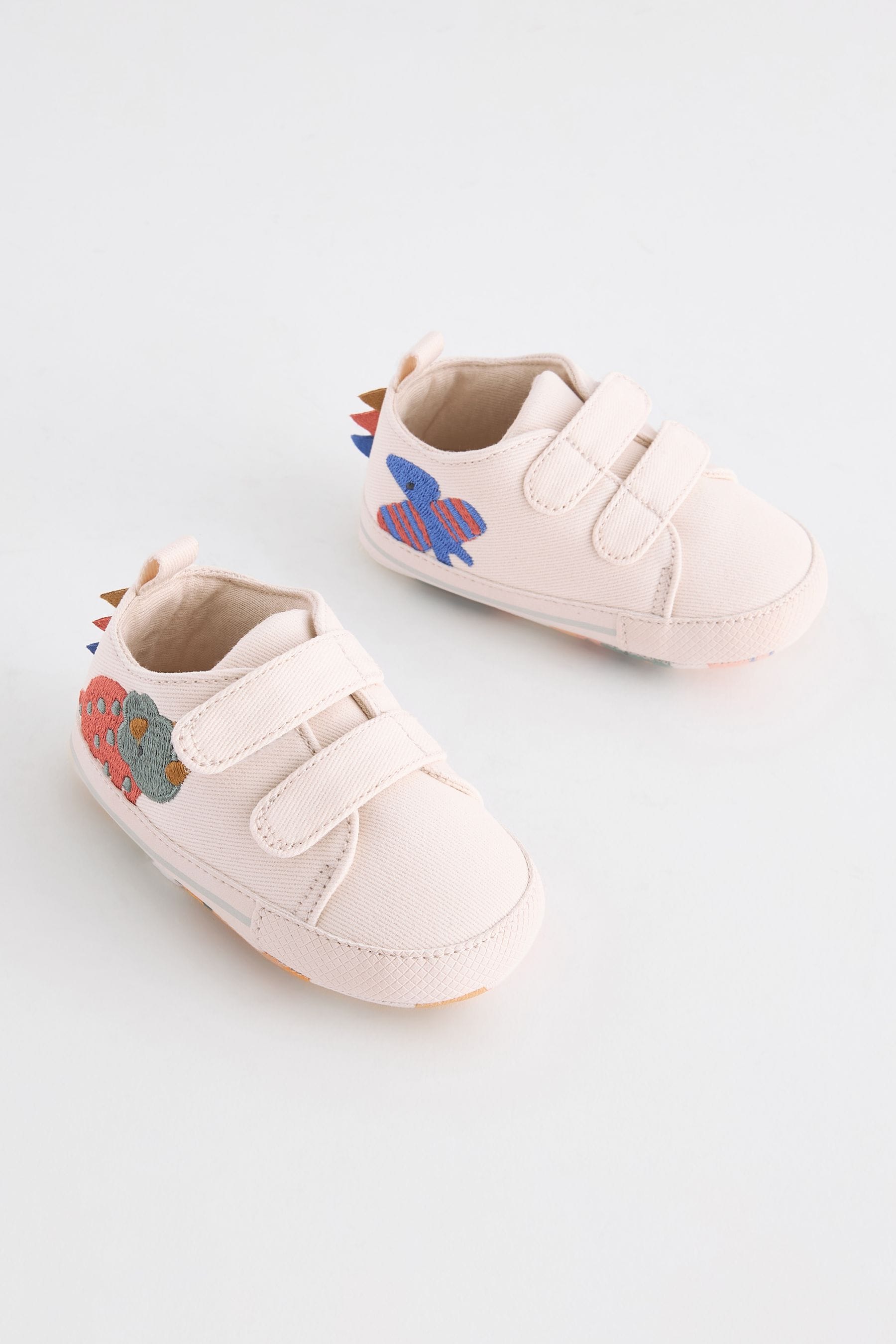 Cream Dinosaur Two Strap Baby Trainers (0-24mths)