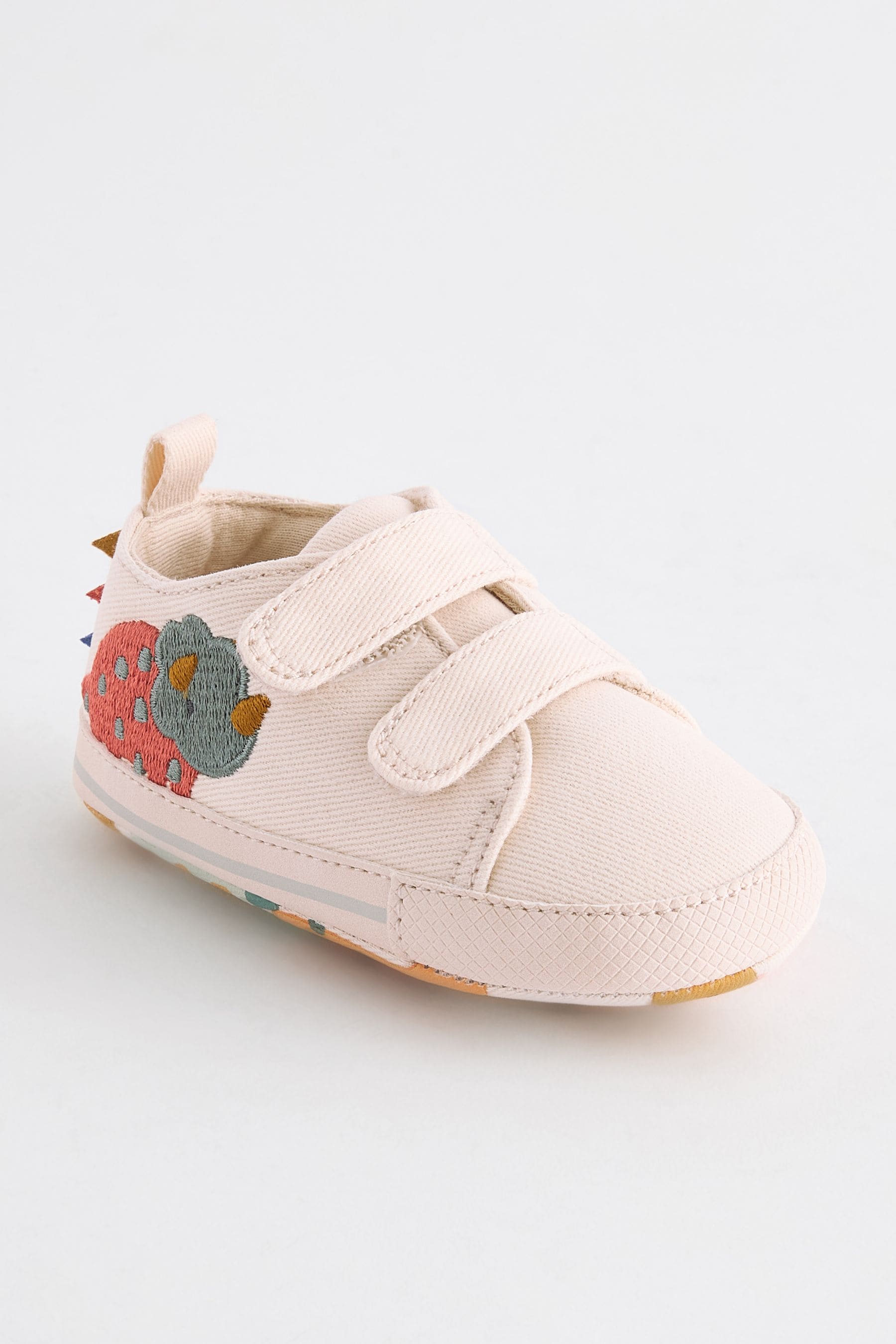 Cream Dinosaur Two Strap Baby Trainers (0-24mths)