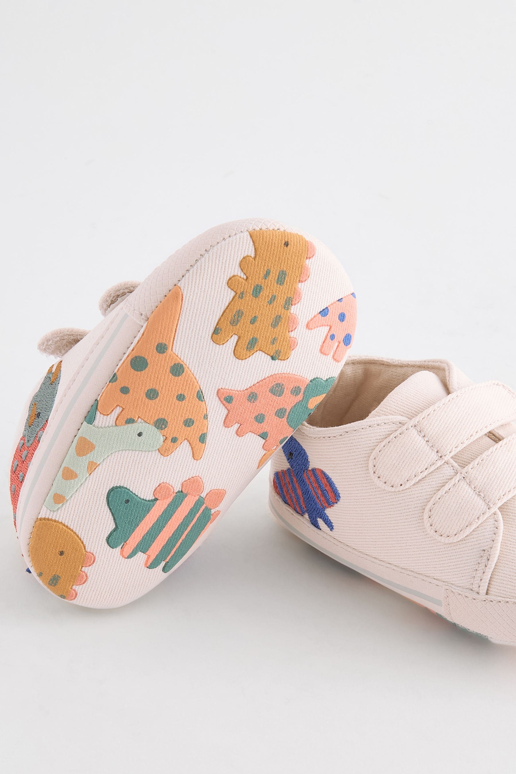 Cream Dinosaur Two Strap Baby Trainers (0-24mths)