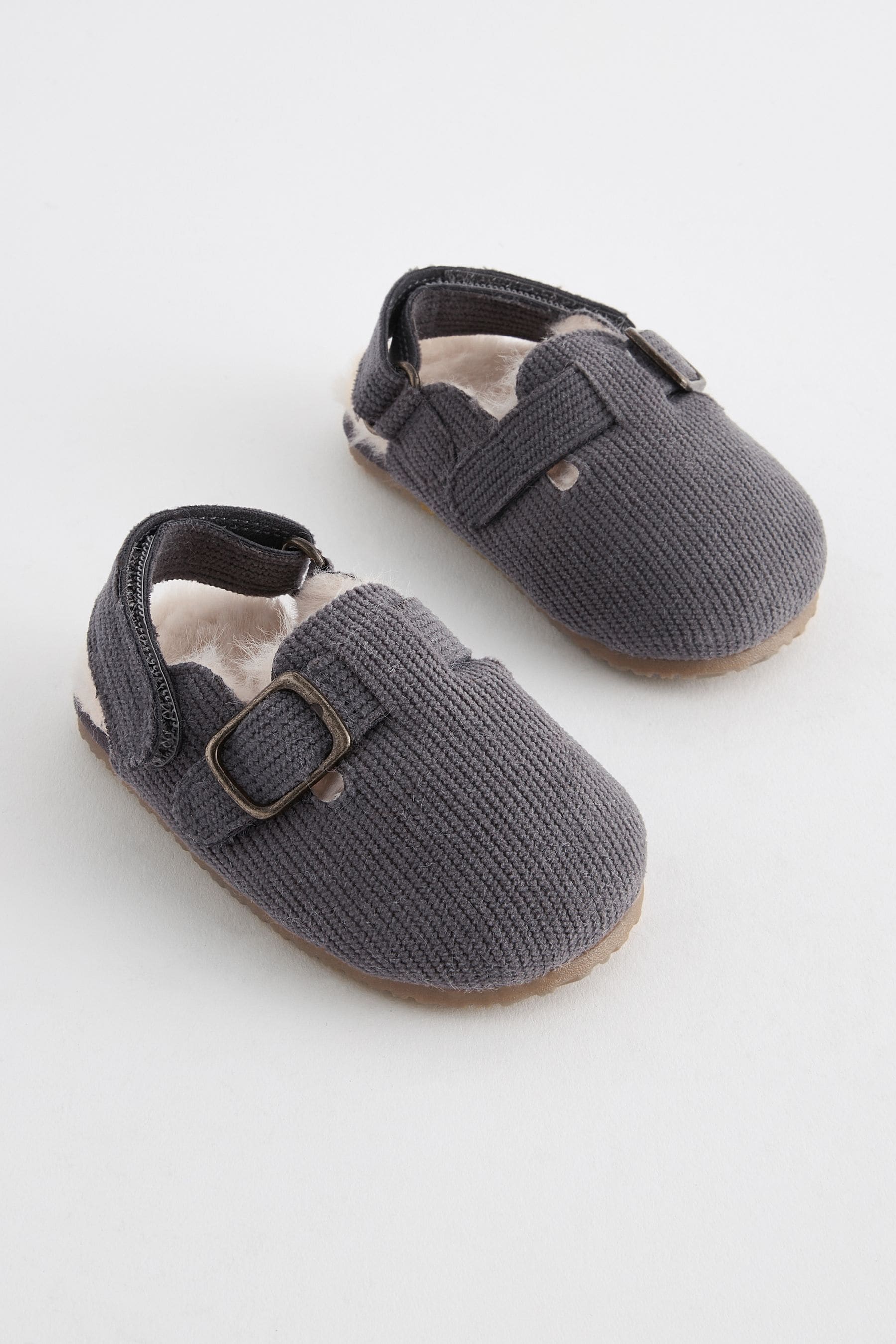 Grey Corduroy Faux Fur Lined Pram Clogs (0-2mths)