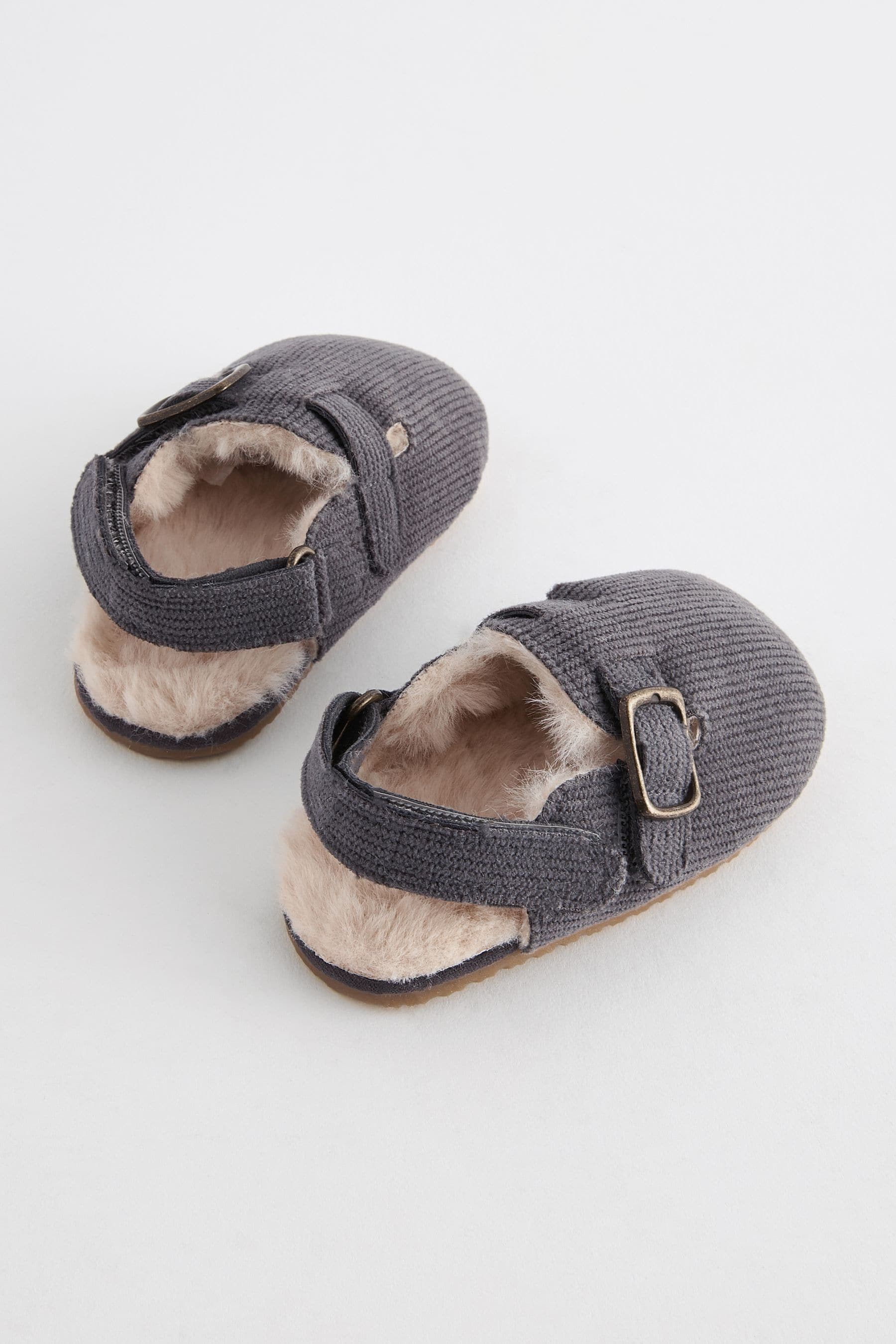 Grey Corduroy Faux Fur Lined Pram Clogs (0-2mths)