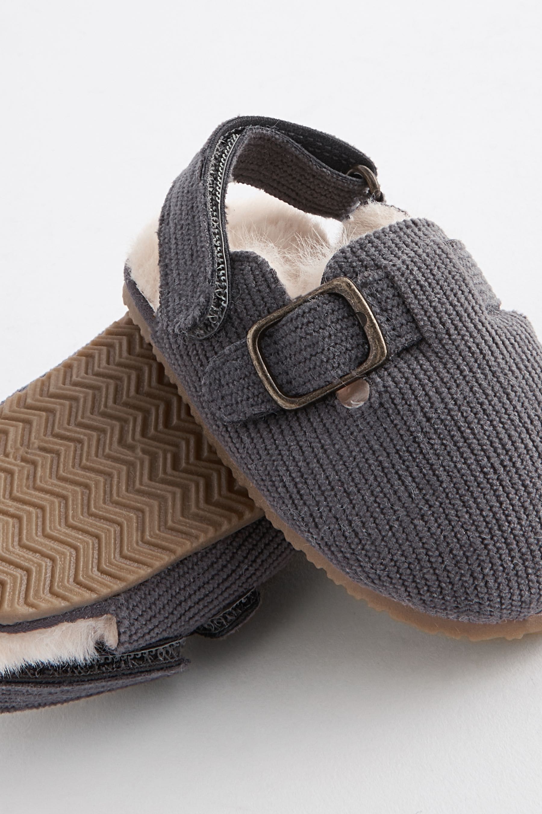 Grey Corduroy Faux Fur Lined Pram Clogs (0-2mths)