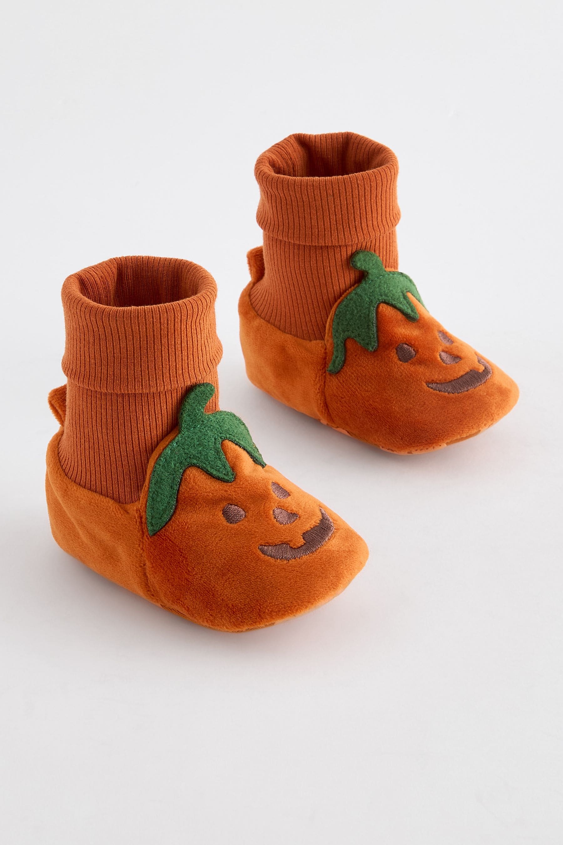 Orange Pumpkin Standard Fit (F) Sensory Sock Top Baby Booties (0-2mths)