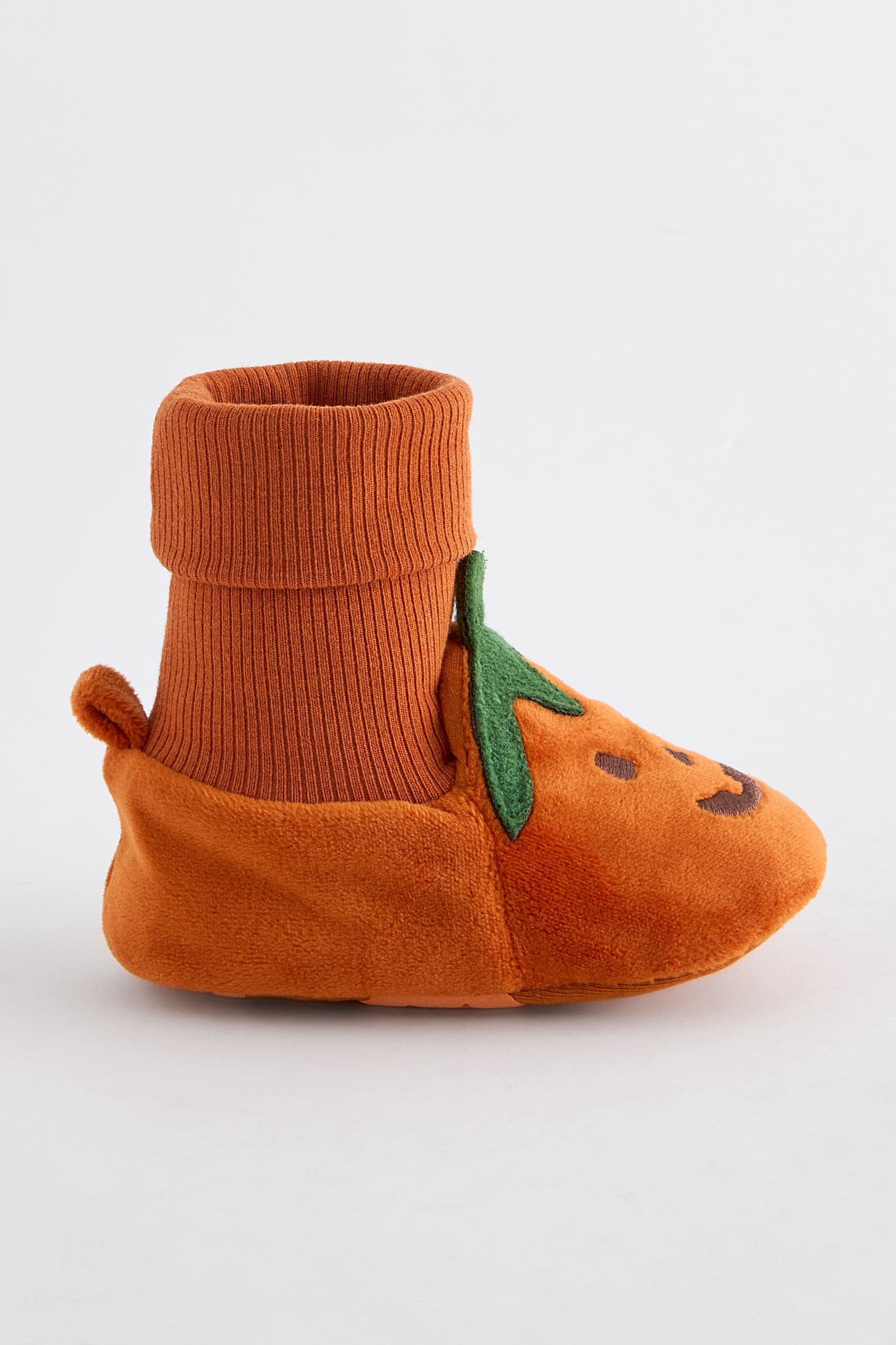 Orange Pumpkin Standard Fit (F) Sensory Sock Top Baby Booties (0-2mths)