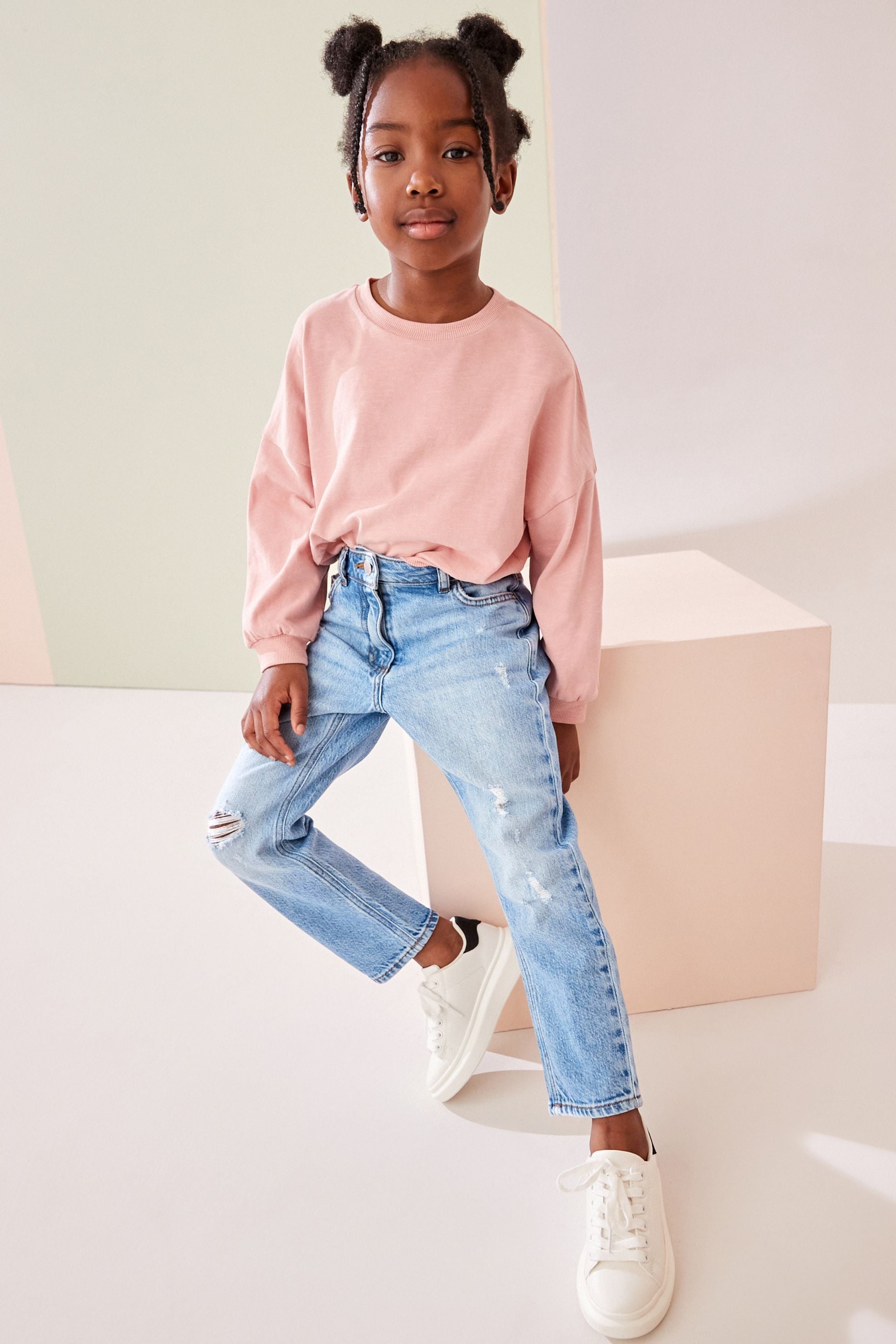 Light Blue Mom Jeans with Stretch (3-16yrs)