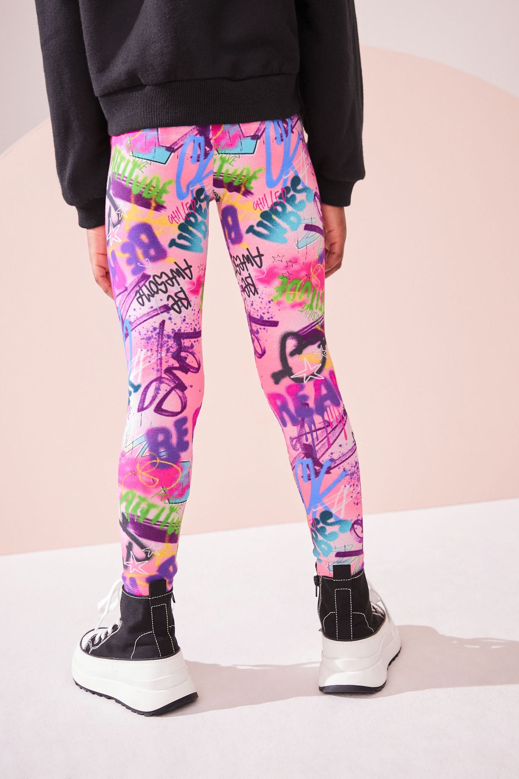 Pink Graffiti Printed Leggings (3-16yrs)